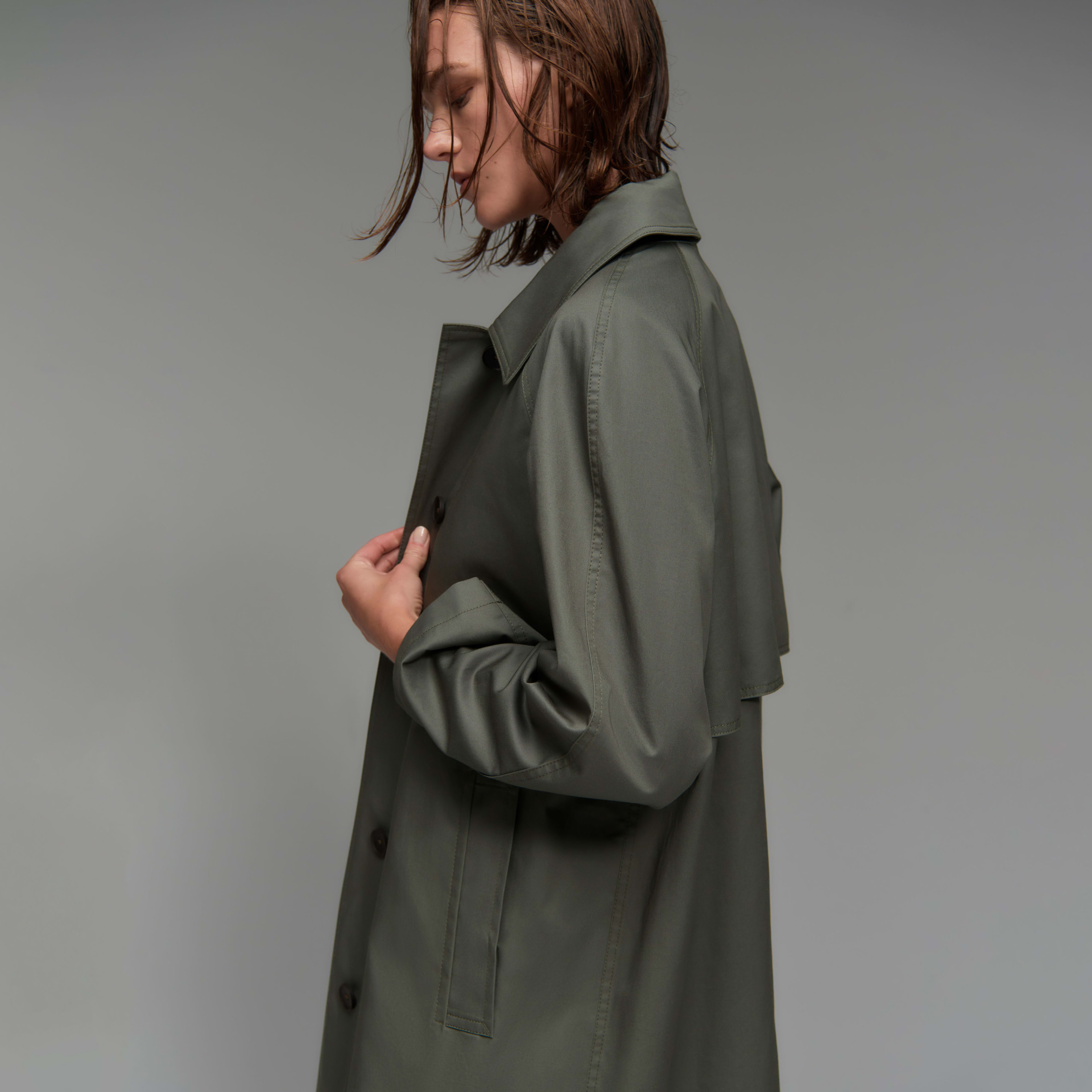 The Long Mac Coat Pewter Green Everlane