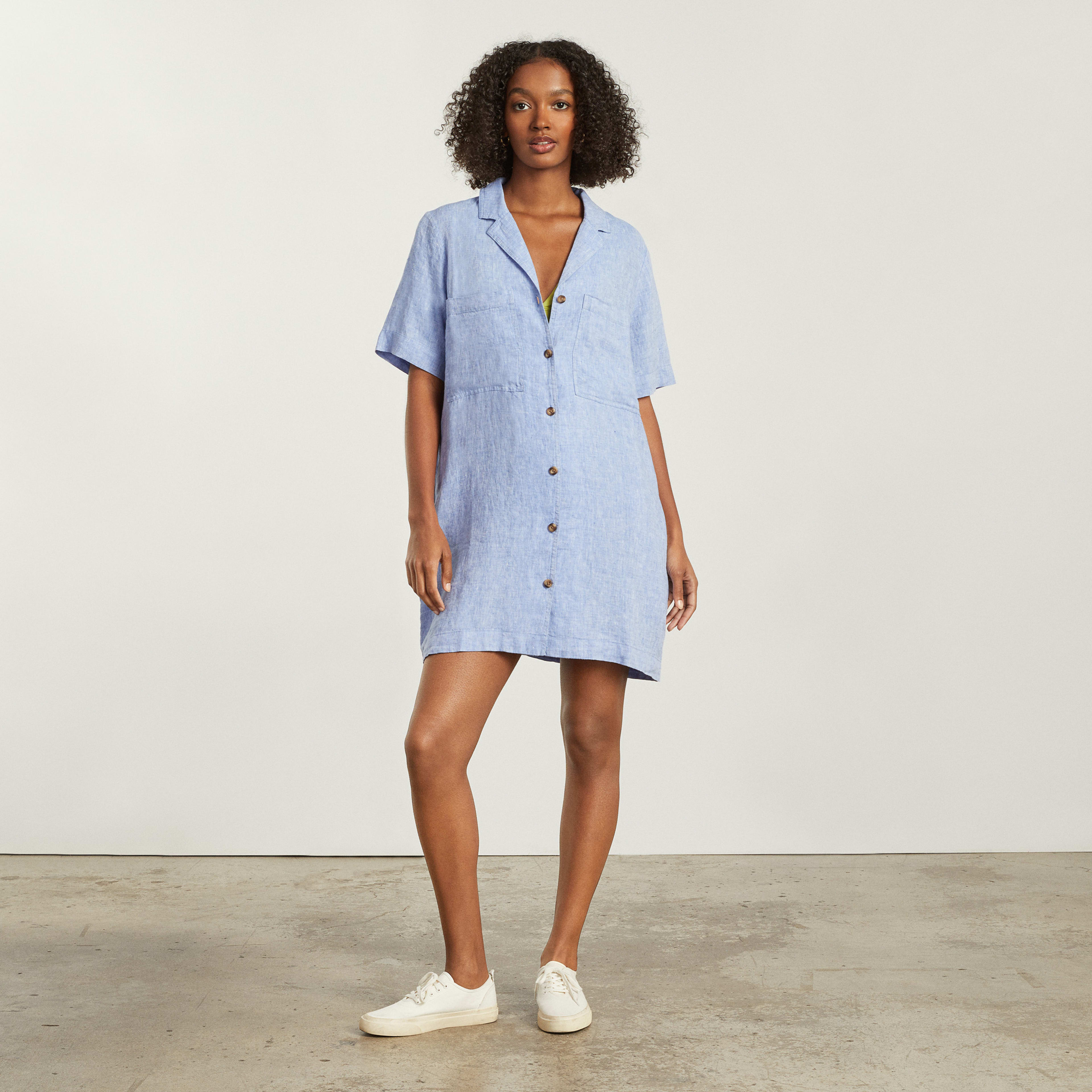 The Linen Workwear Dress Medium Blue Everlane