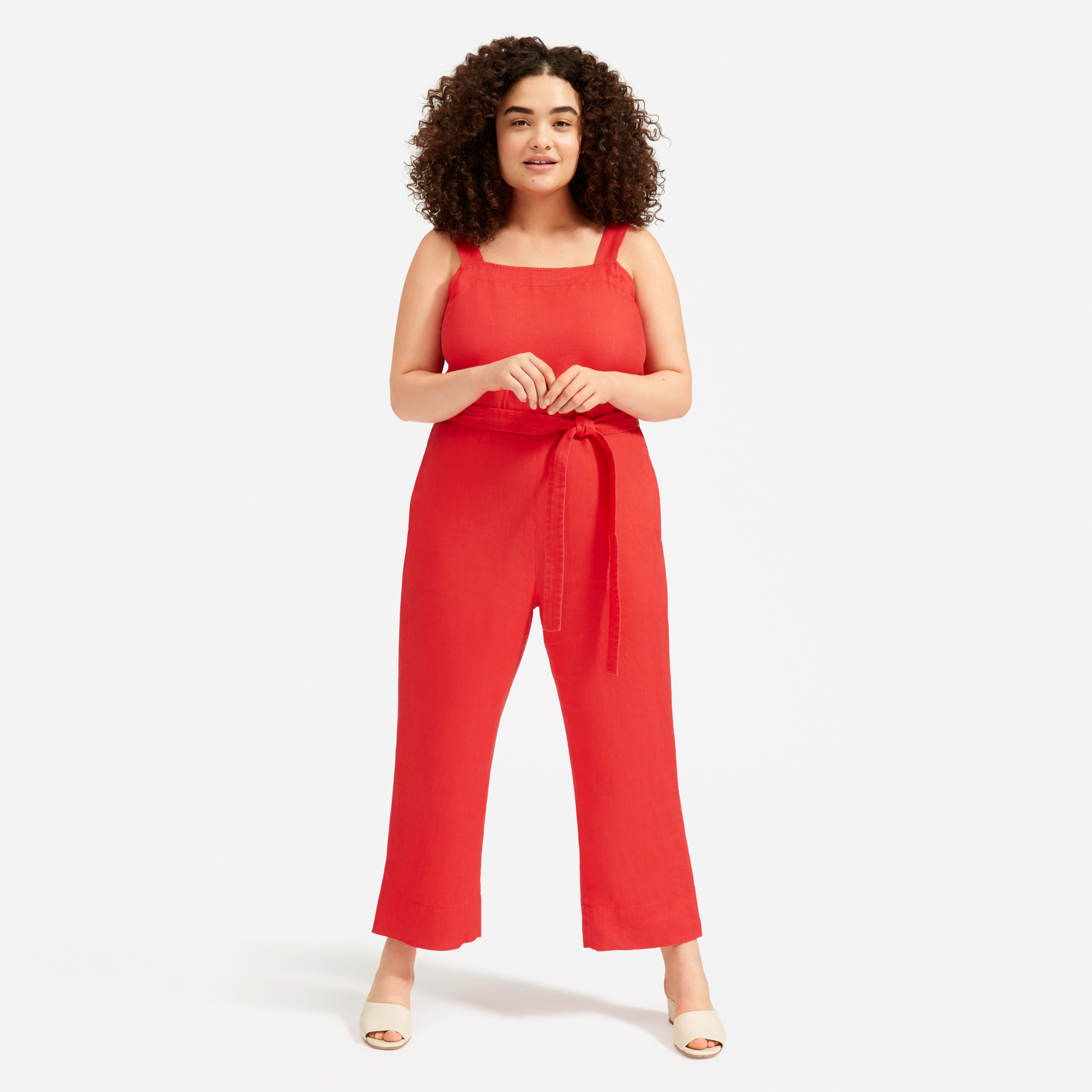 The Linen SquareNeck Jumpsuit Tomato Everlane