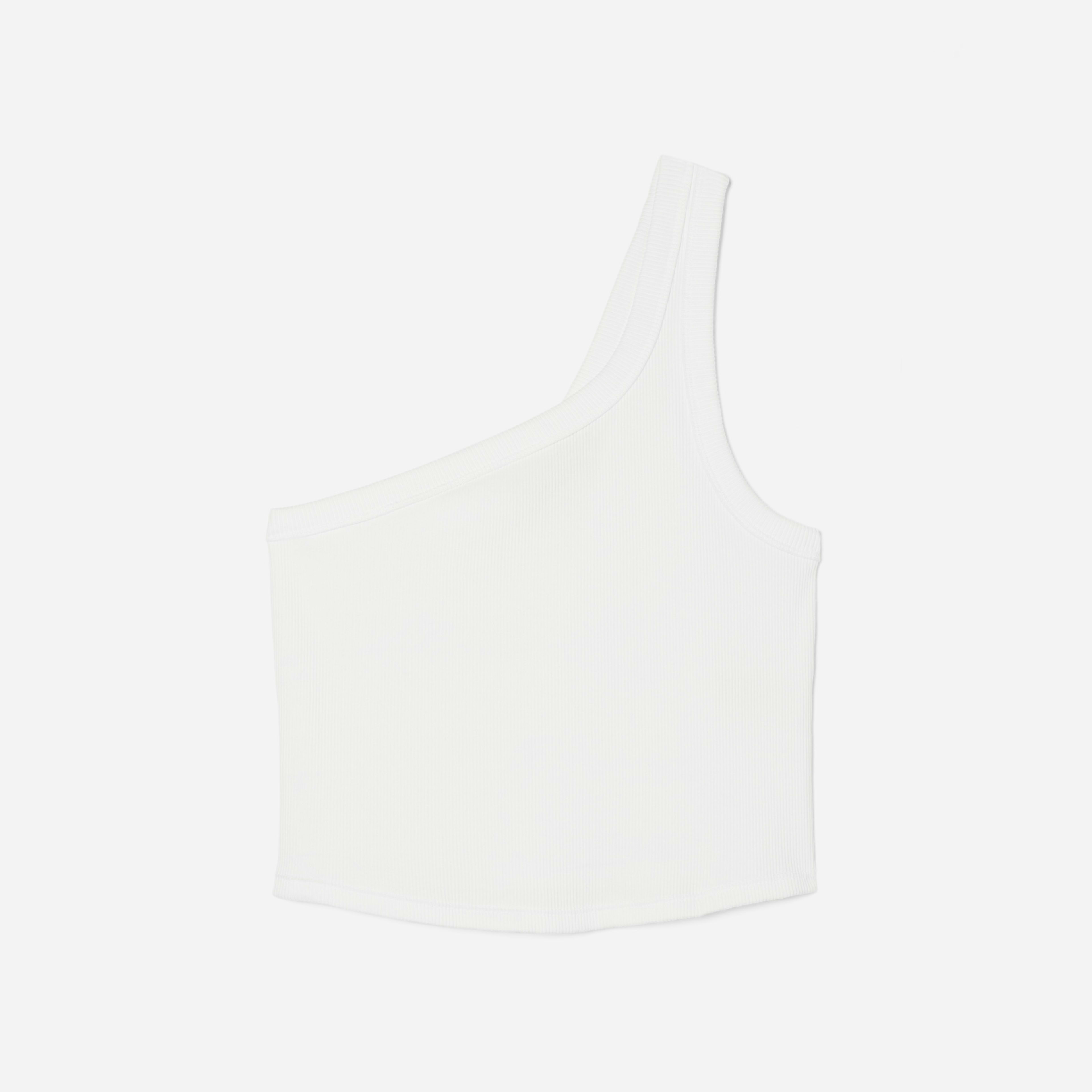 Pierced One Shoulder Rib Tank in White