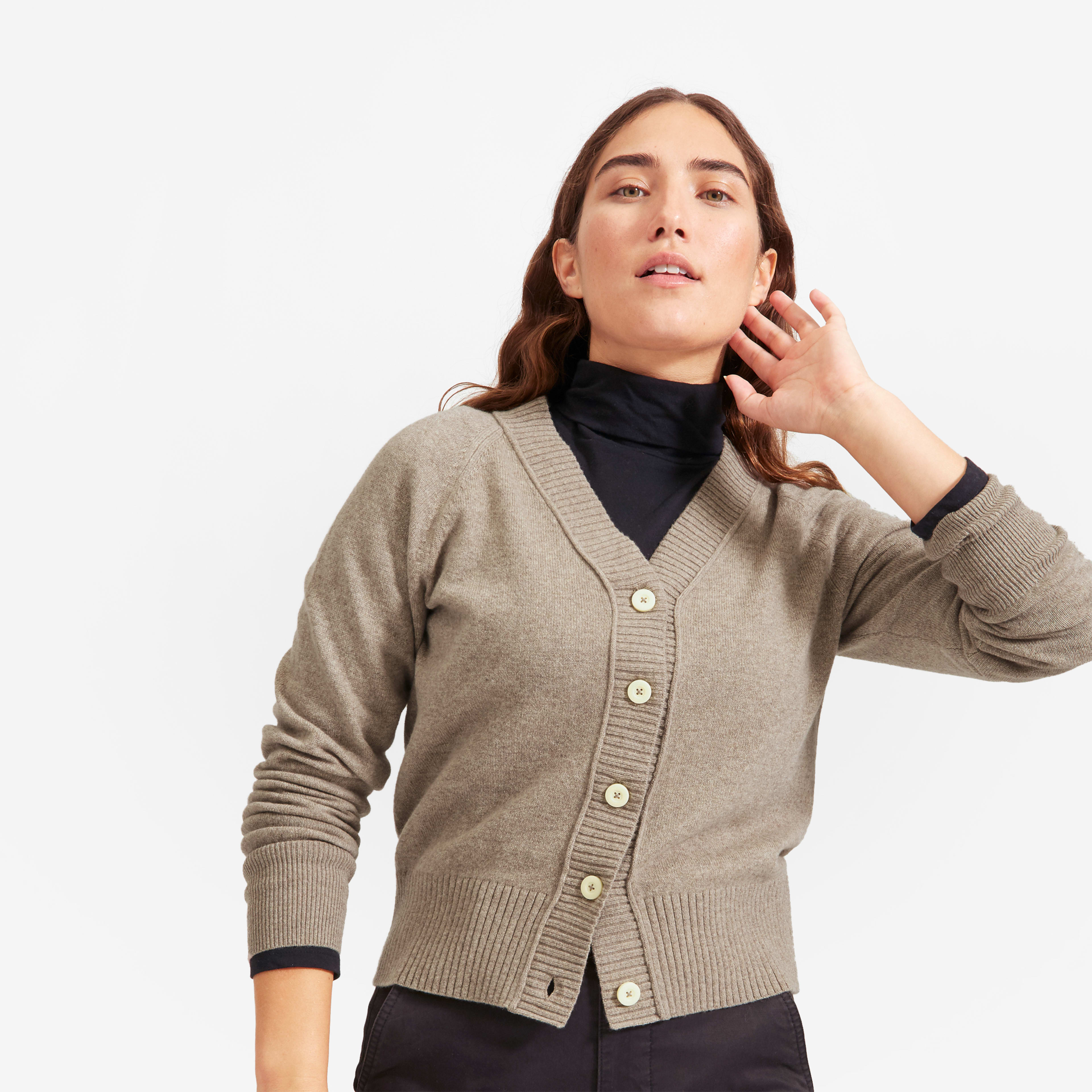 The ReCashmere Varsity Cardigan Heathered Sand Everlane