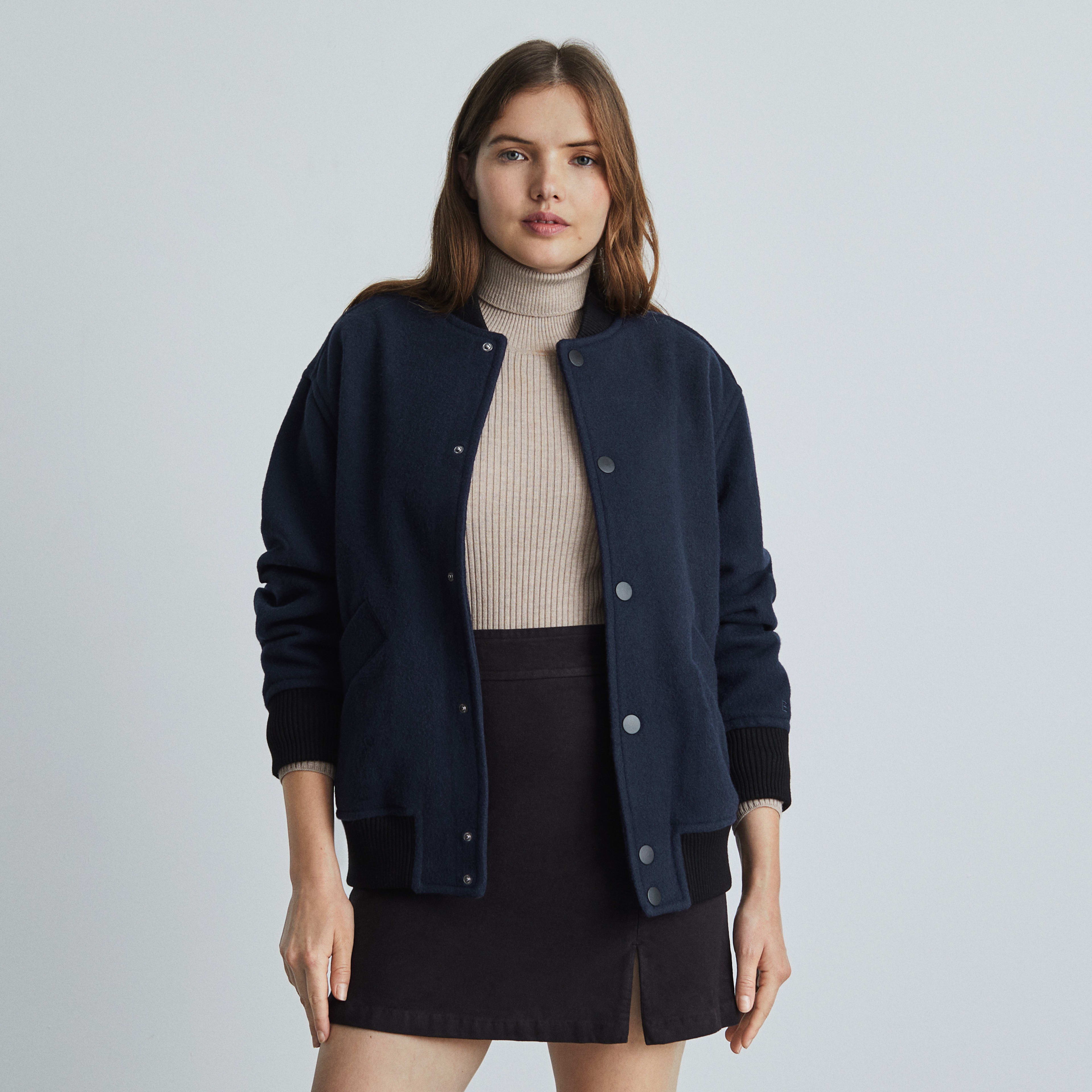 The ReWool® Varsity Bomber Navy / Black Everlane