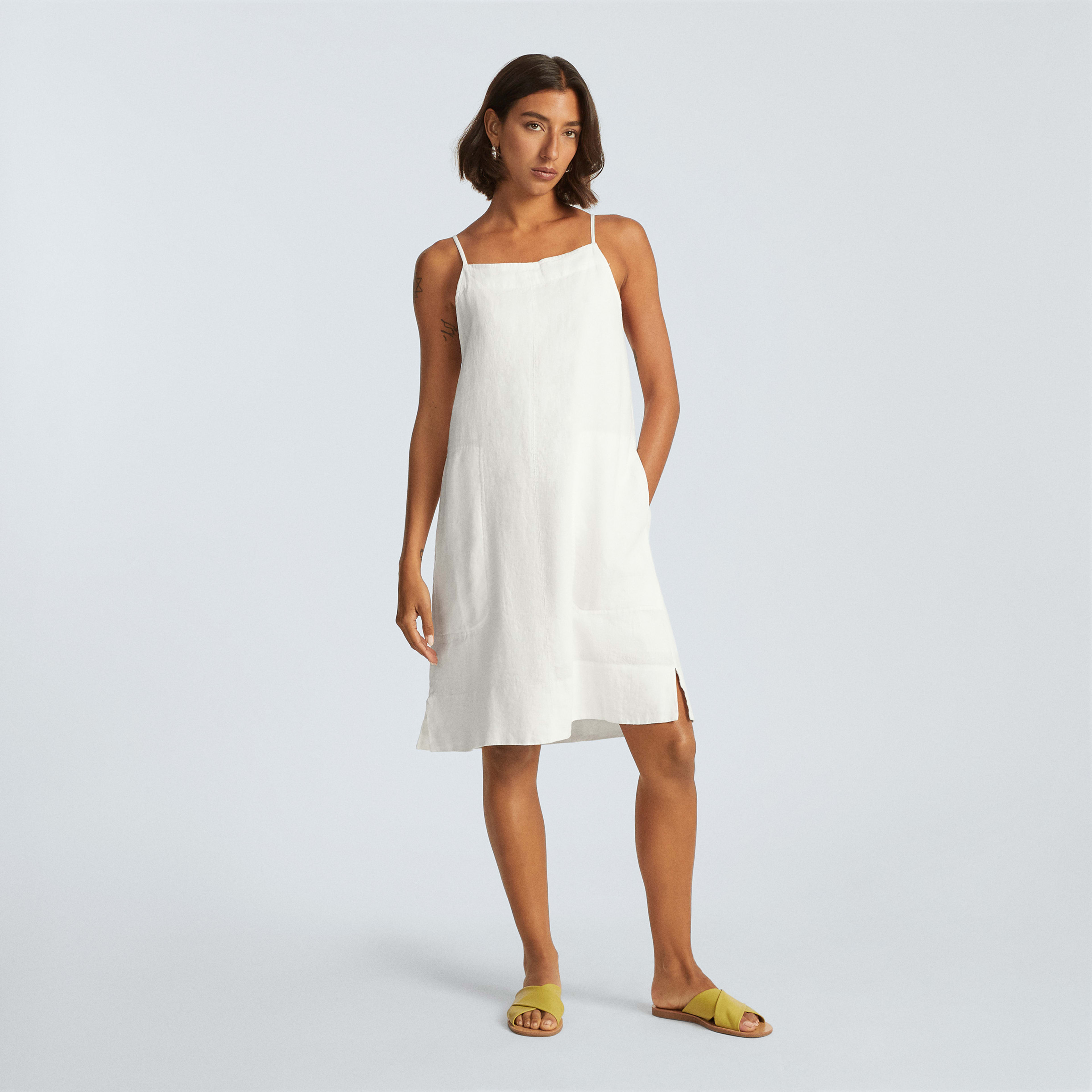 The Linen Apron Dress White – Everlane