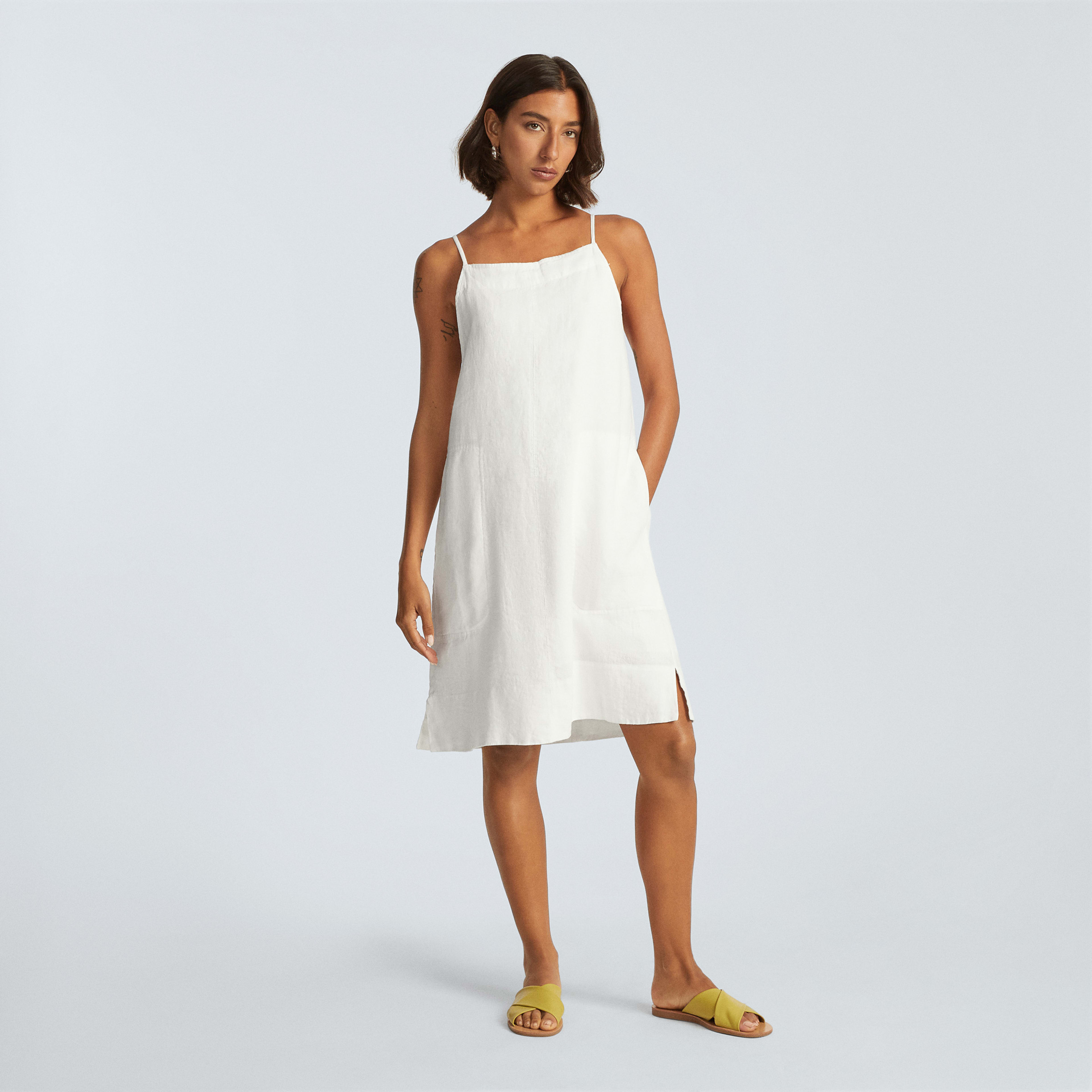 The Linen Apron Dress White Everlane
