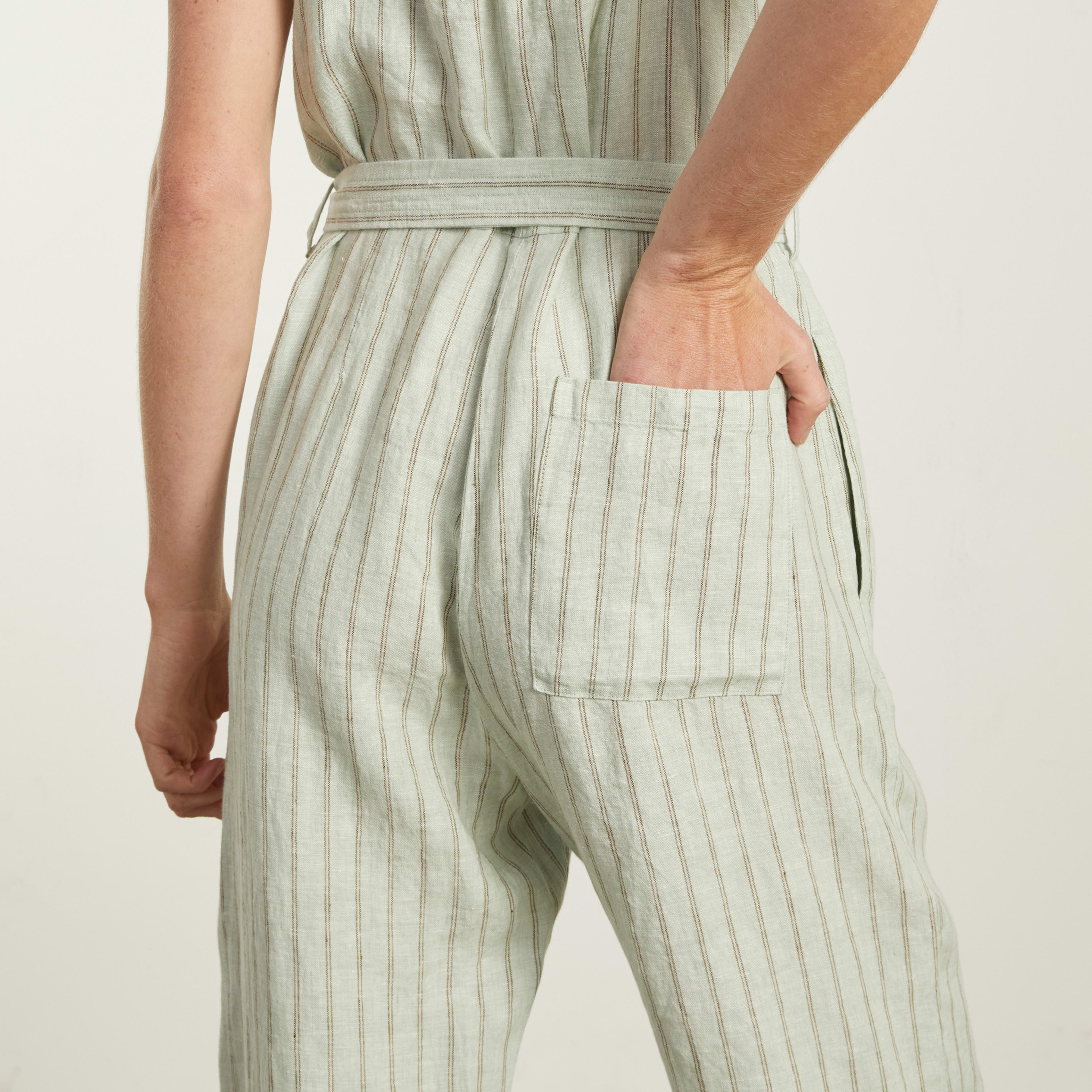 The Linen Picnic Jumpsuit Seafoam Pinstripe Everlane