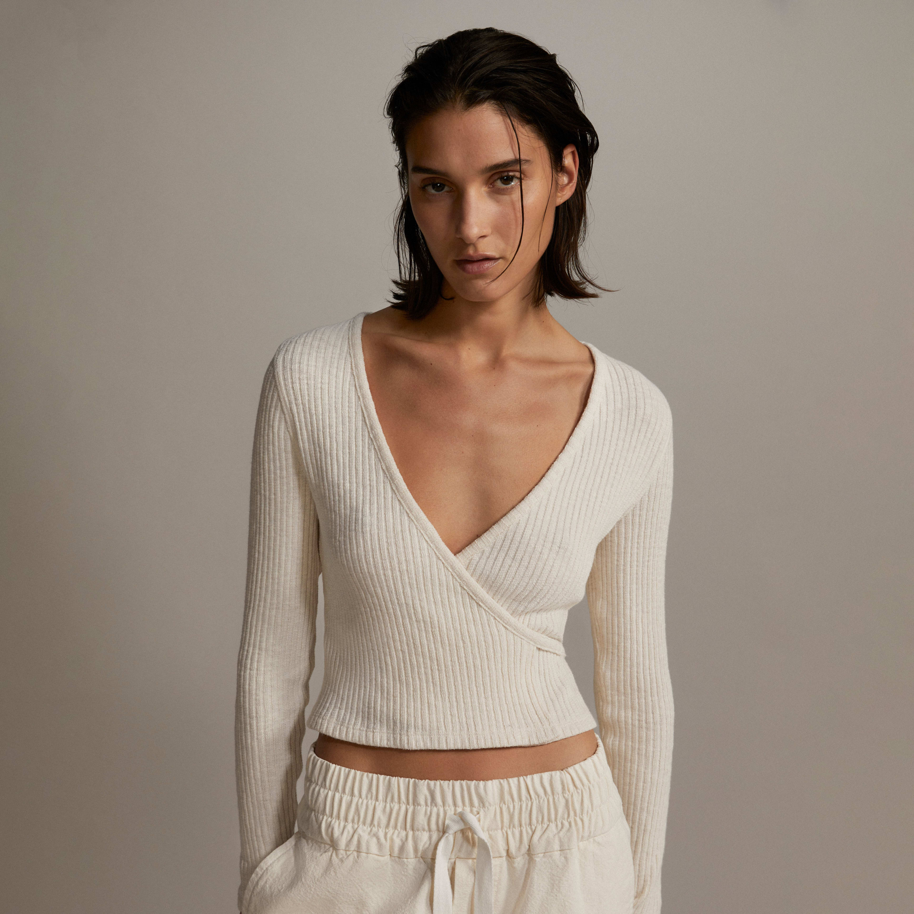 The RibKnit Wrap Top Bone Everlane