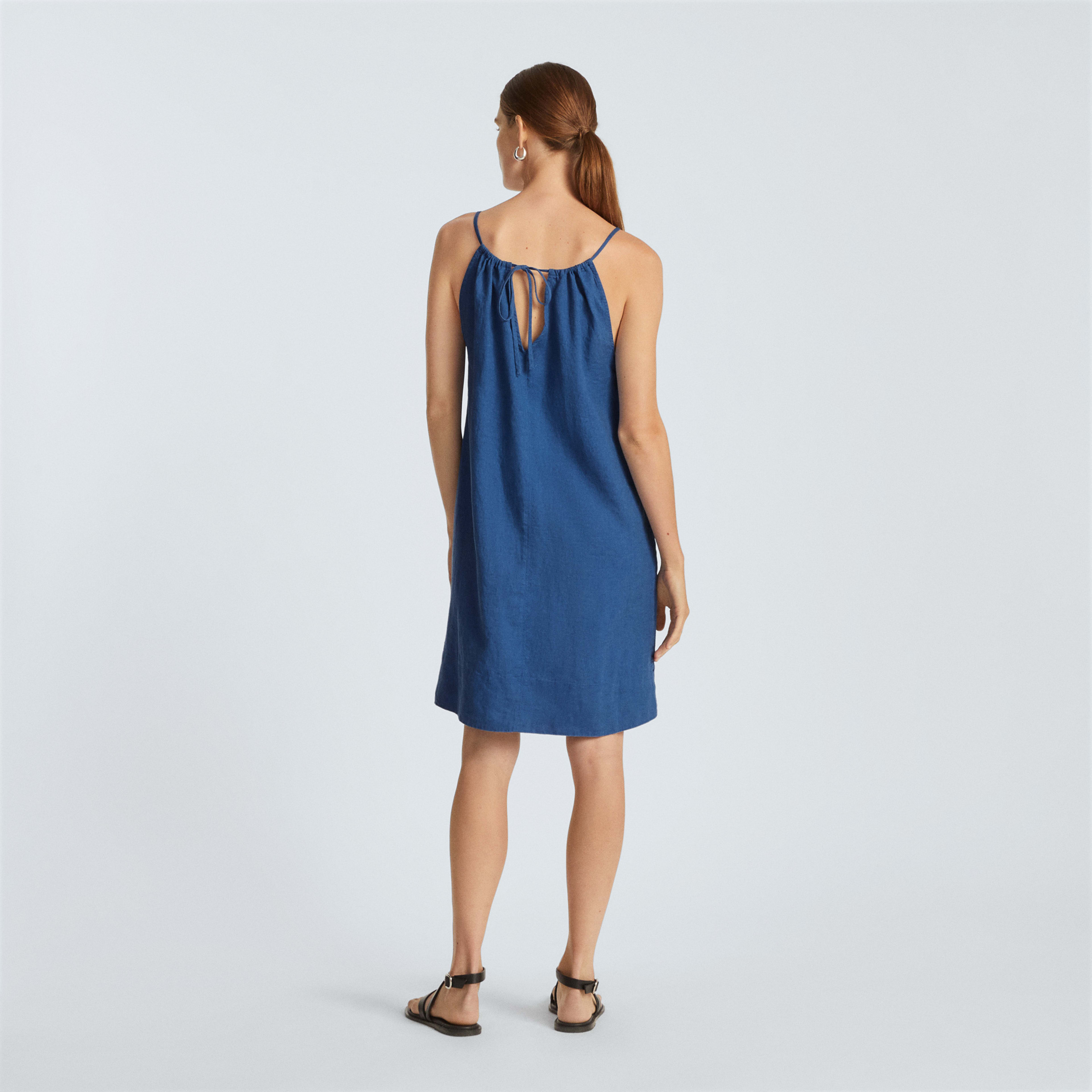 The Linen Apron Dress Deep Blue Everlane