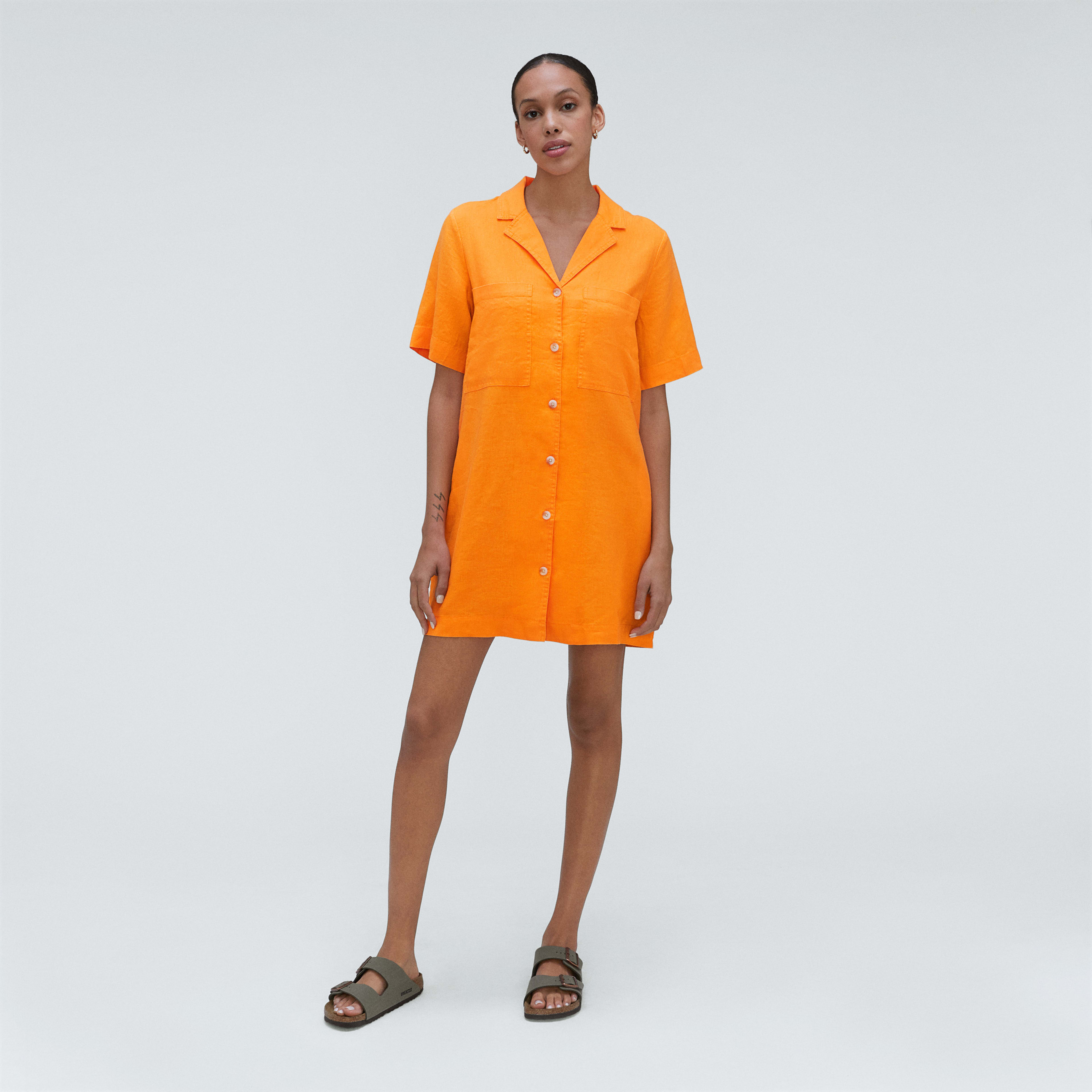 The Linen Workwear Dress Turmeric Everlane
