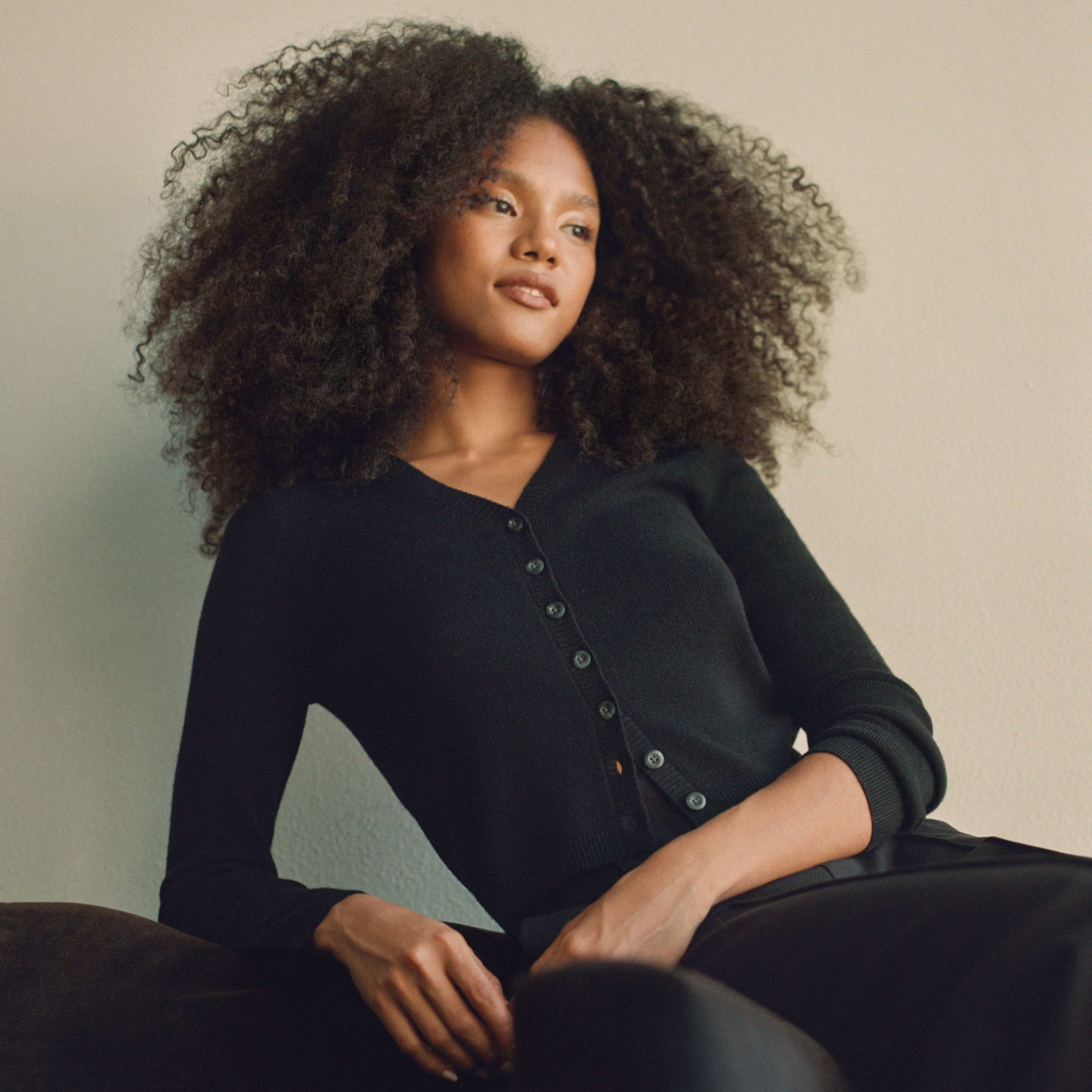 Caraline Superfine Merino Wool Cardigan in Black main image 0
