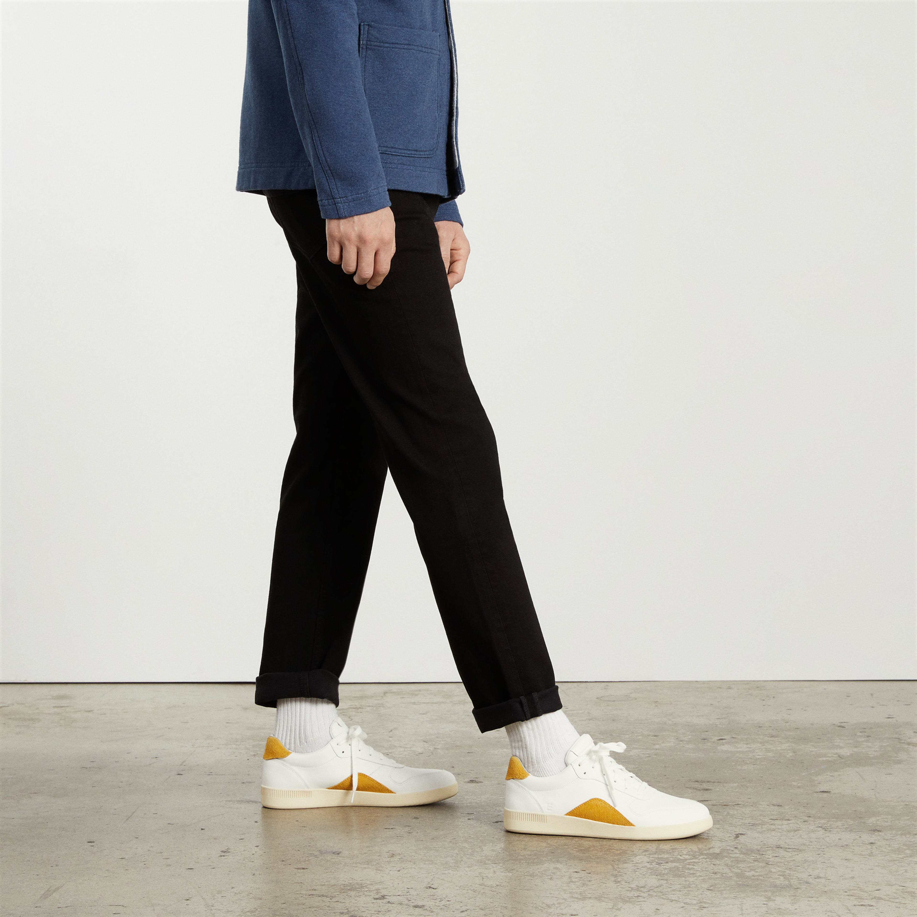 The ReLeather Court Sneaker White / Mustard Everlane