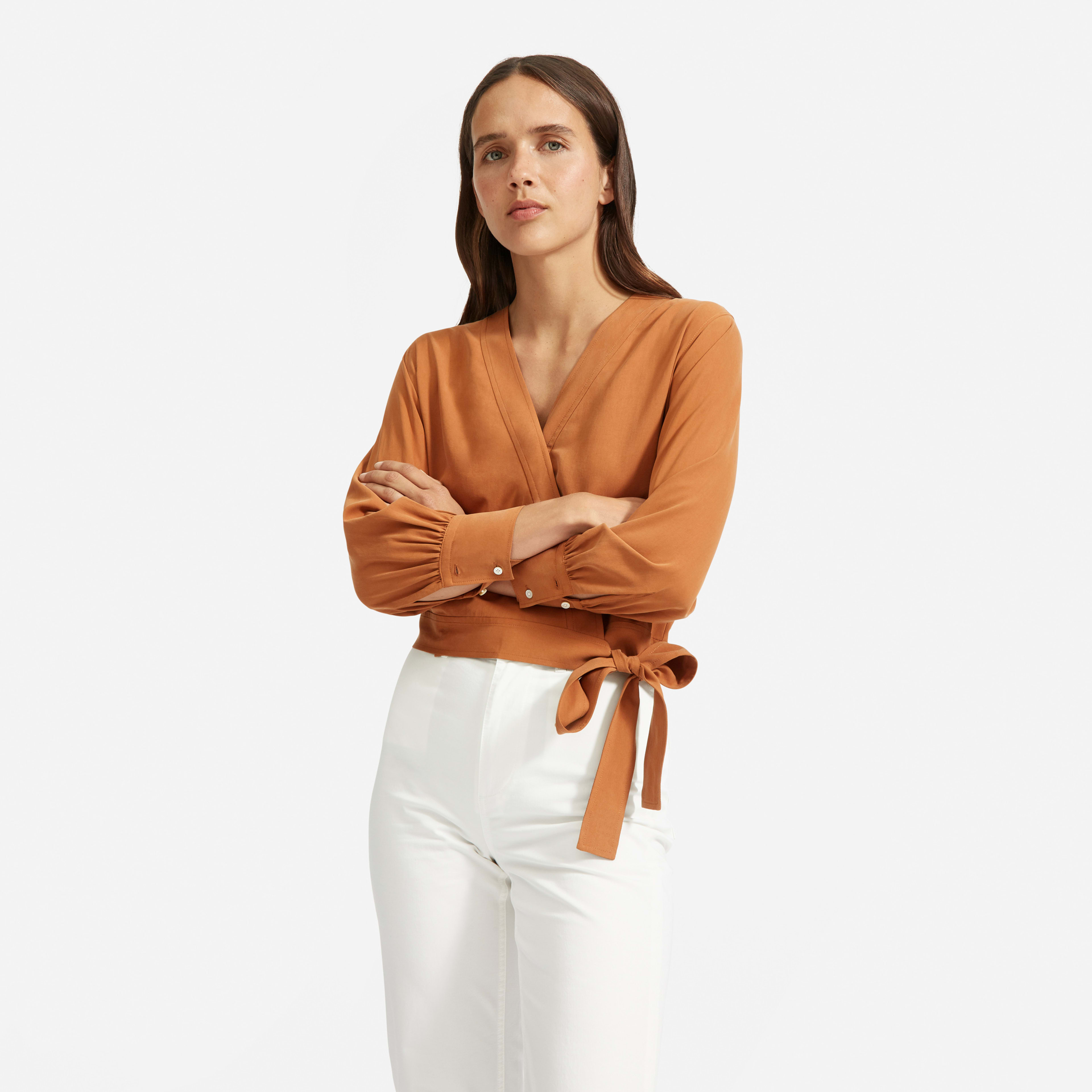 The Washable Silk Wrap Top Cider – Everlane