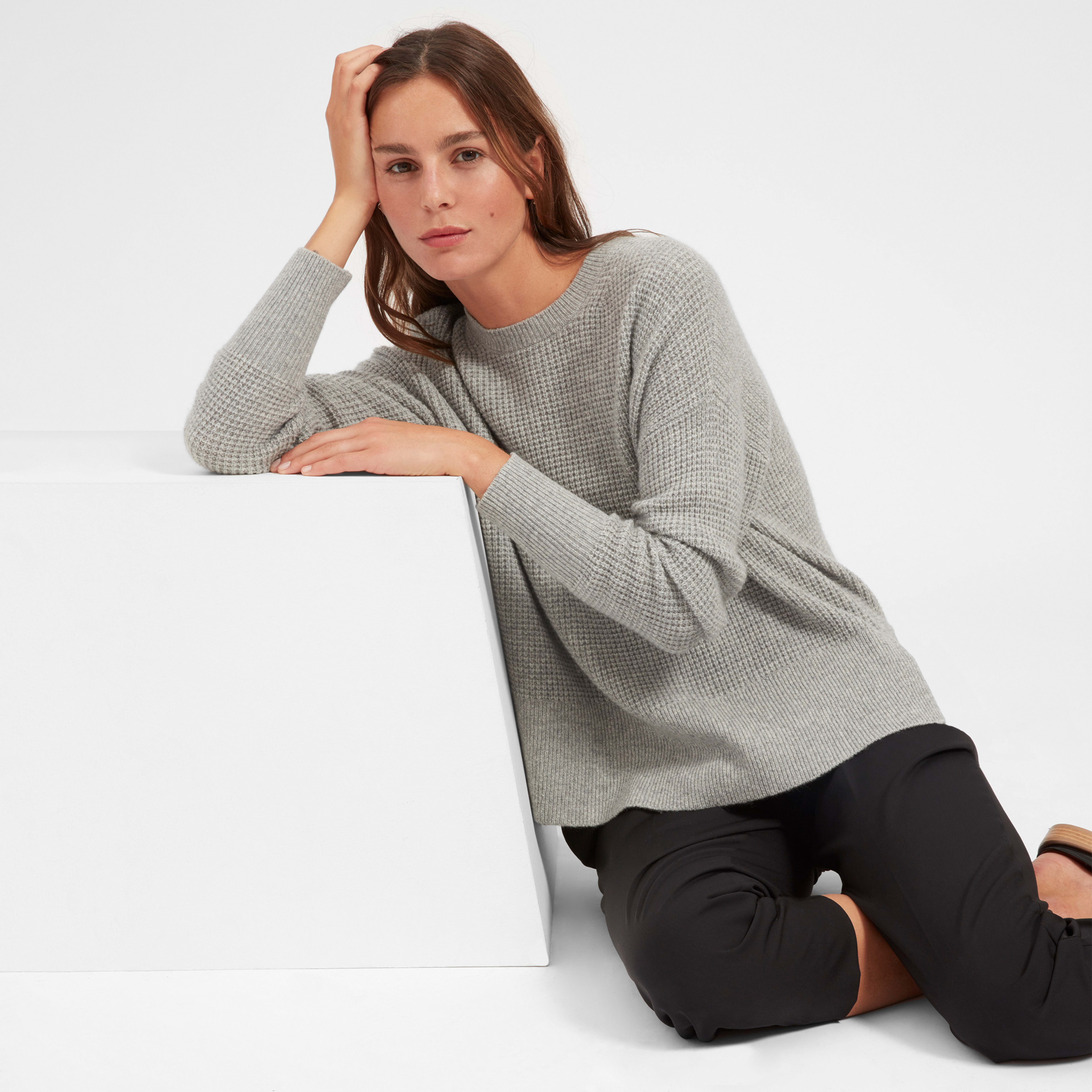 The Cashmere Waffle Square Crew Heather Grey Everlane