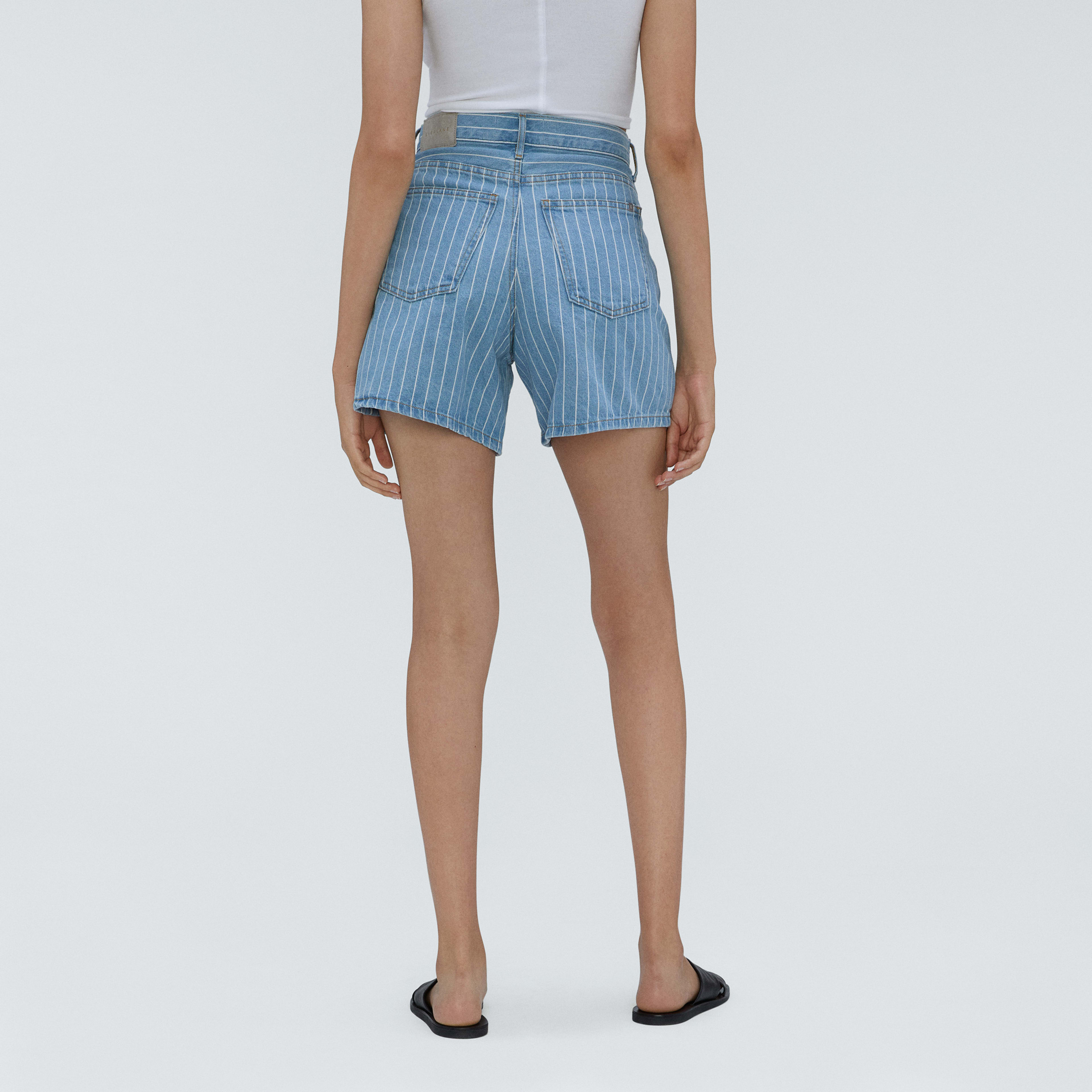 The ALine Denim Short Pinstripe Blue Everlane