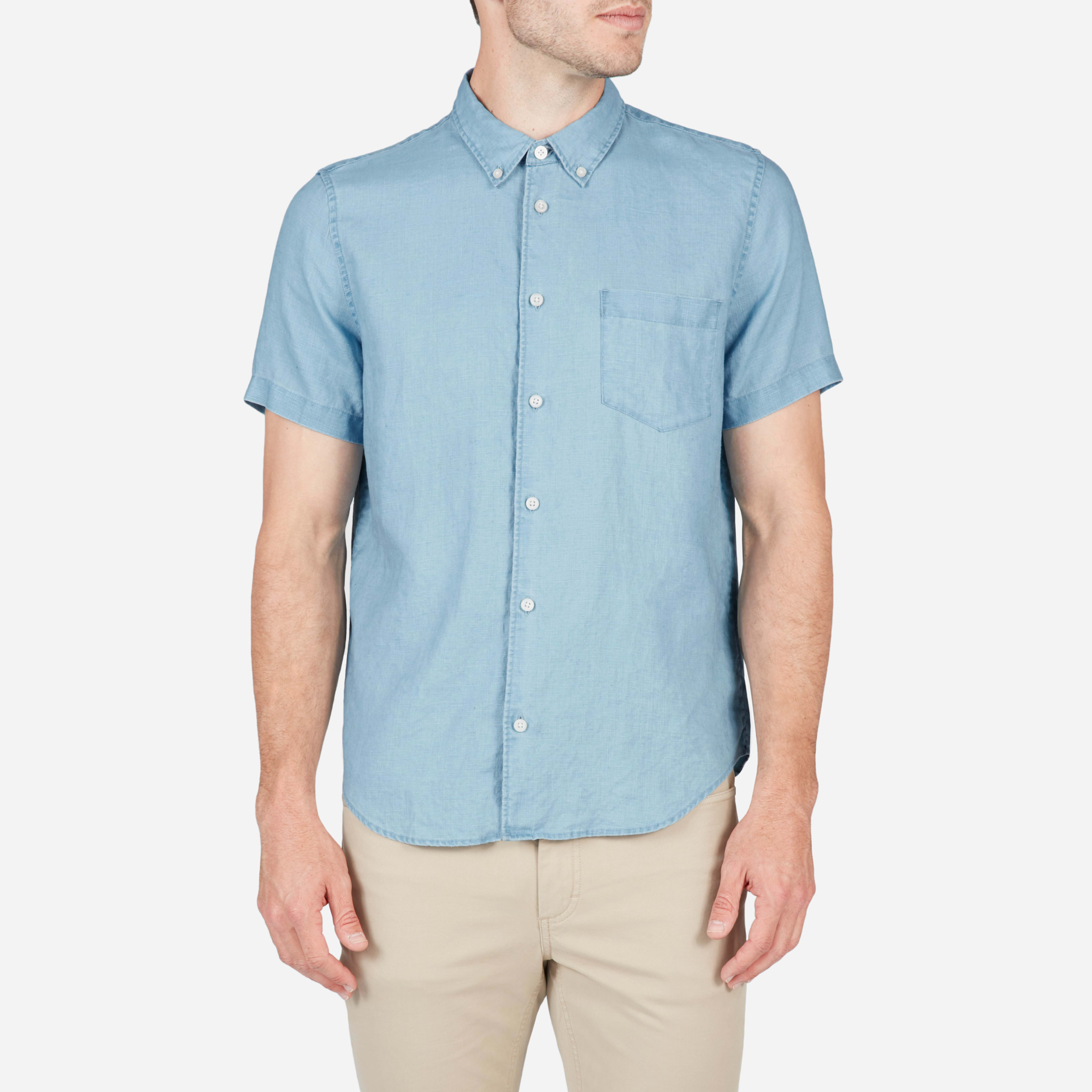 The Linen Short-Sleeve Slim Fit Shirt Light Indigo – Everlane