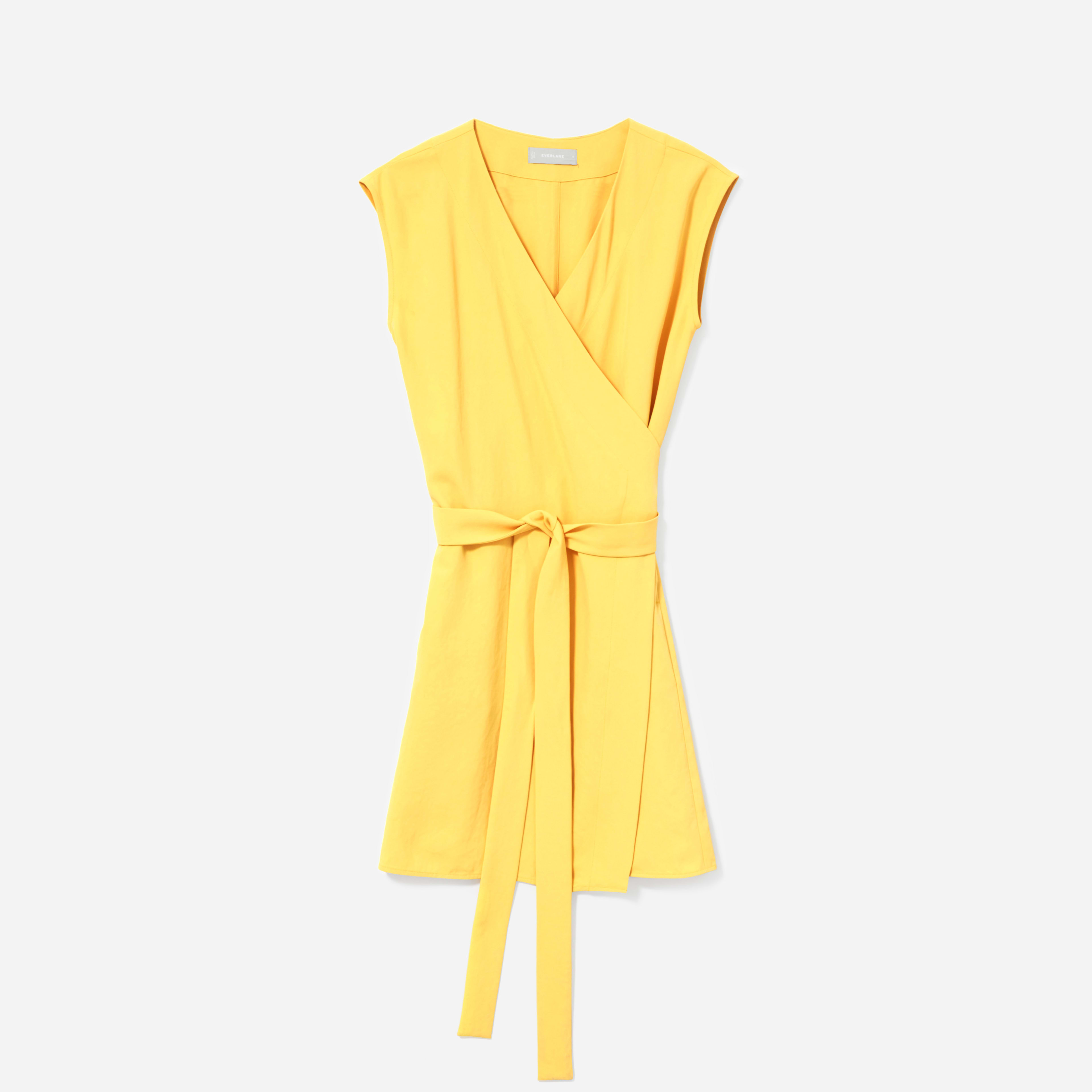 The Japanese GoWeave Short-Sleeve Mini Wrap Dress Yellow – Everlane
