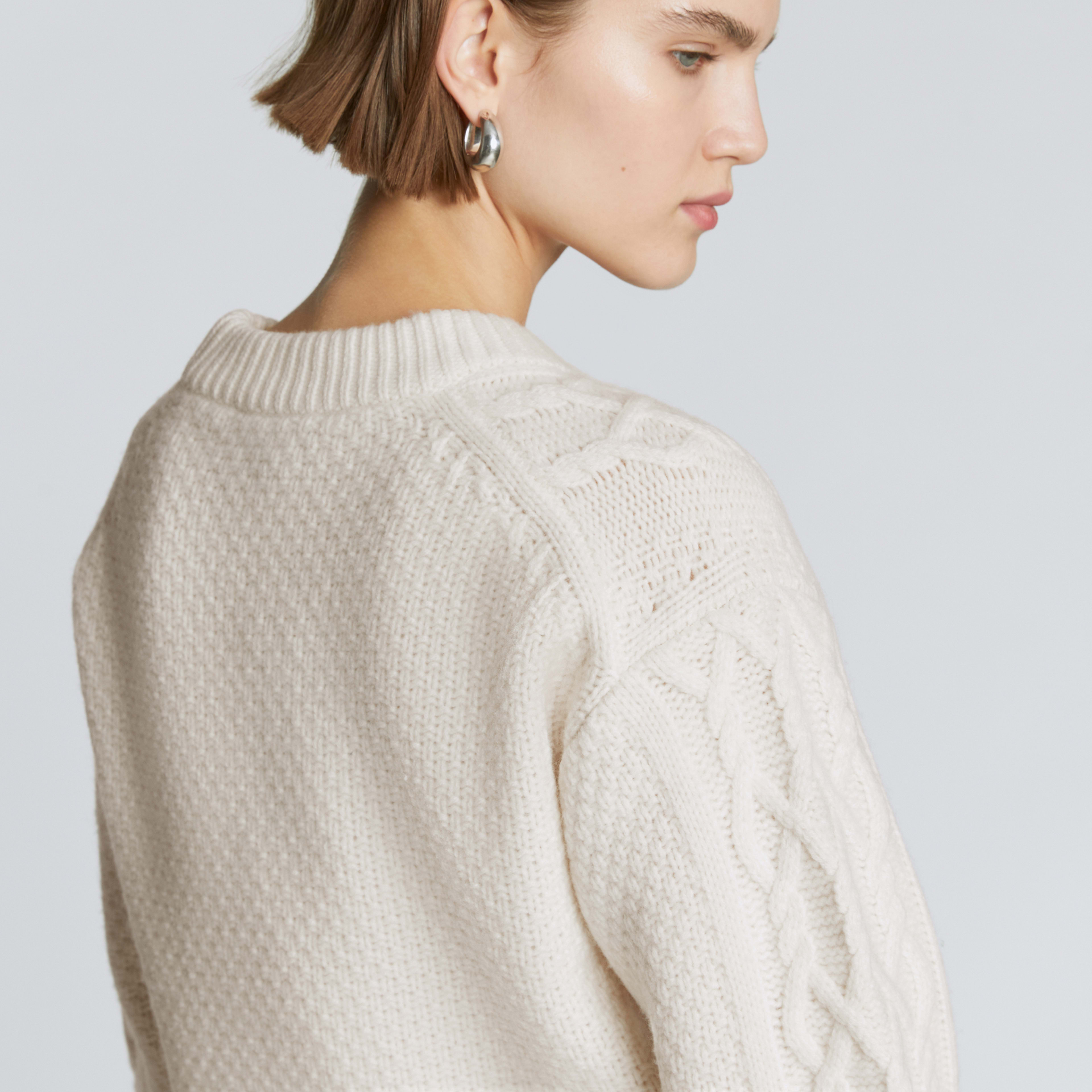 The Felted Merino Cropped Cable Sweater Bone Everlane