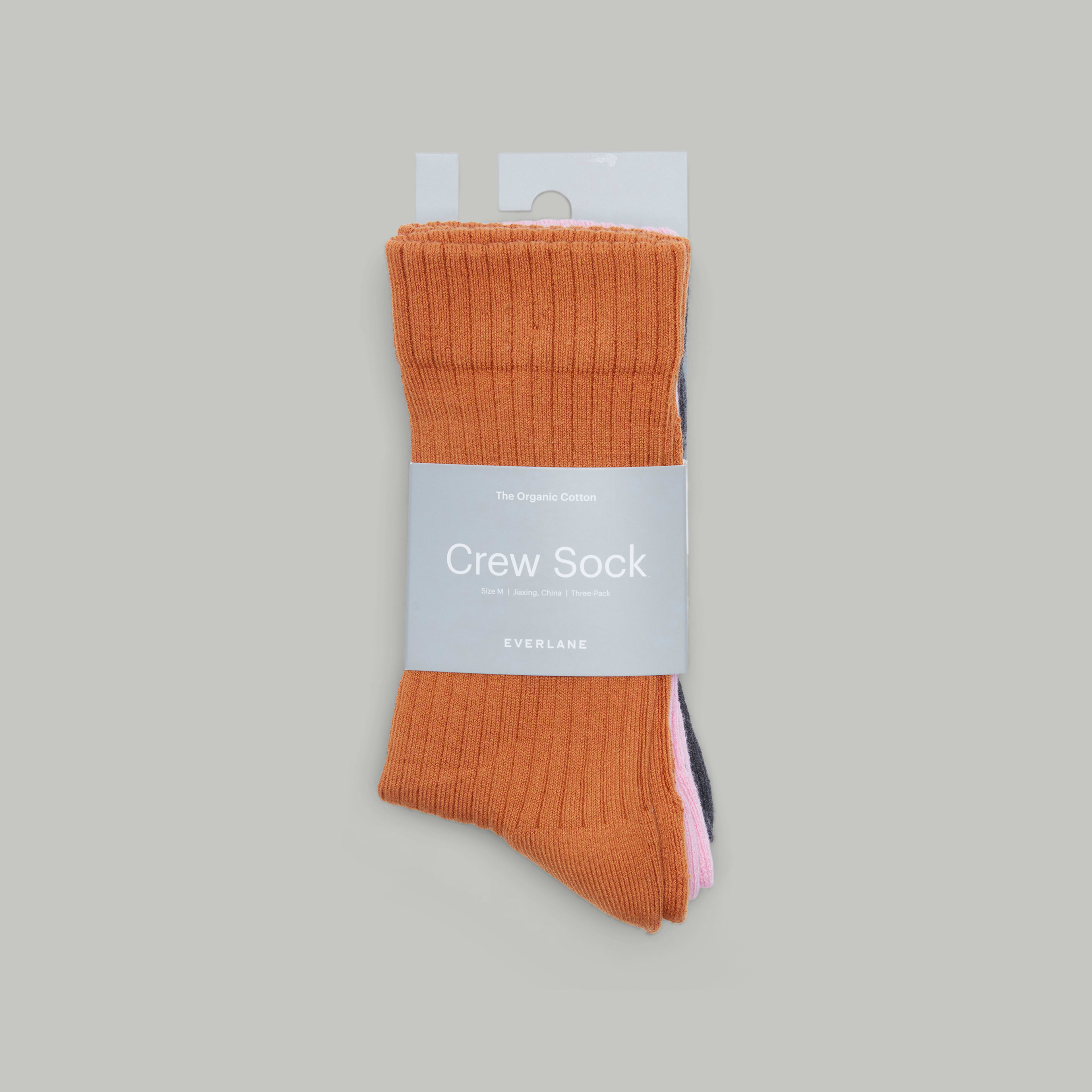 The Organic Cotton Ribbed Crew Sock 3Pack Charcoal / Prism Pink