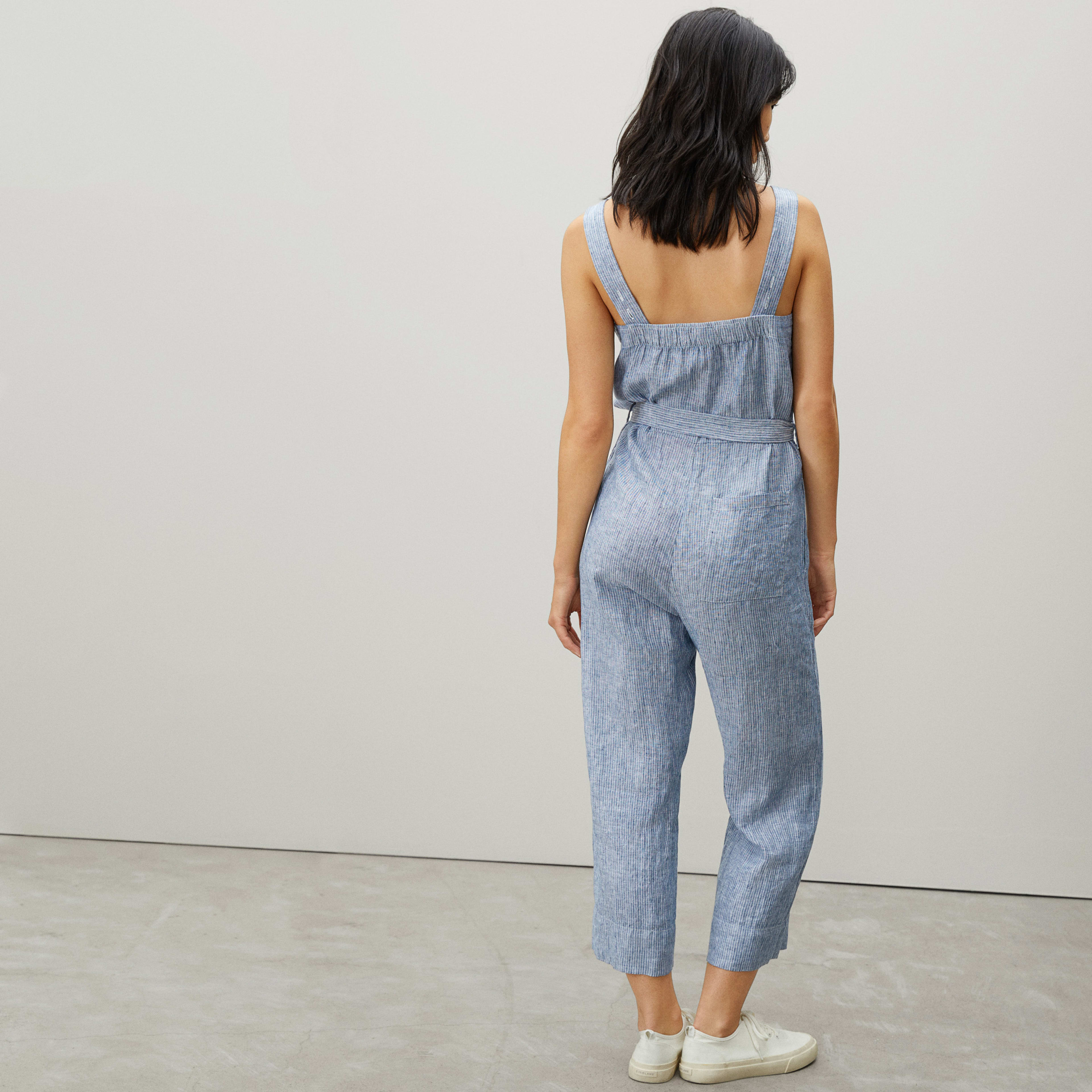 The Linen Picnic Jumpsuit Blue / White Pinstripe Everlane