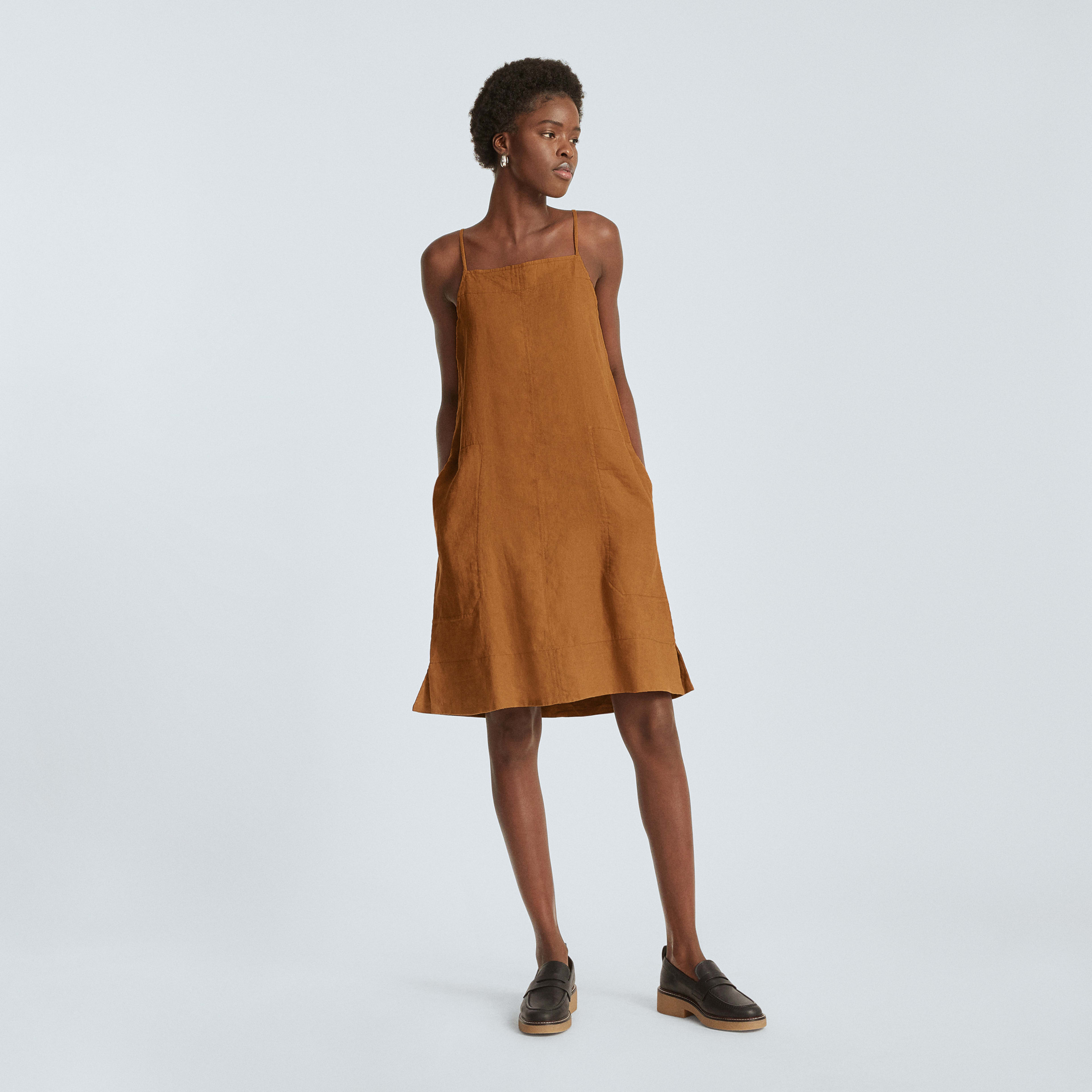 The Linen Apron Dress Tawny Brown Everlane