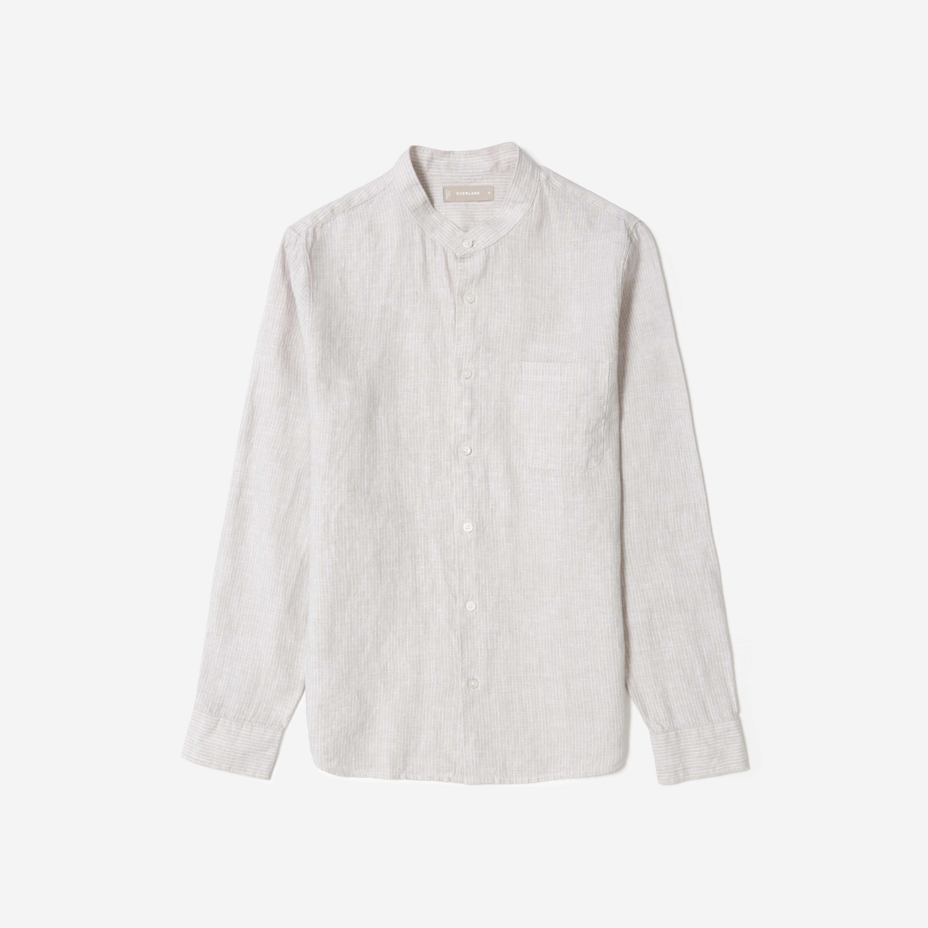 The Linen Band Collar Shirt Stone / White Stripe – Everlane