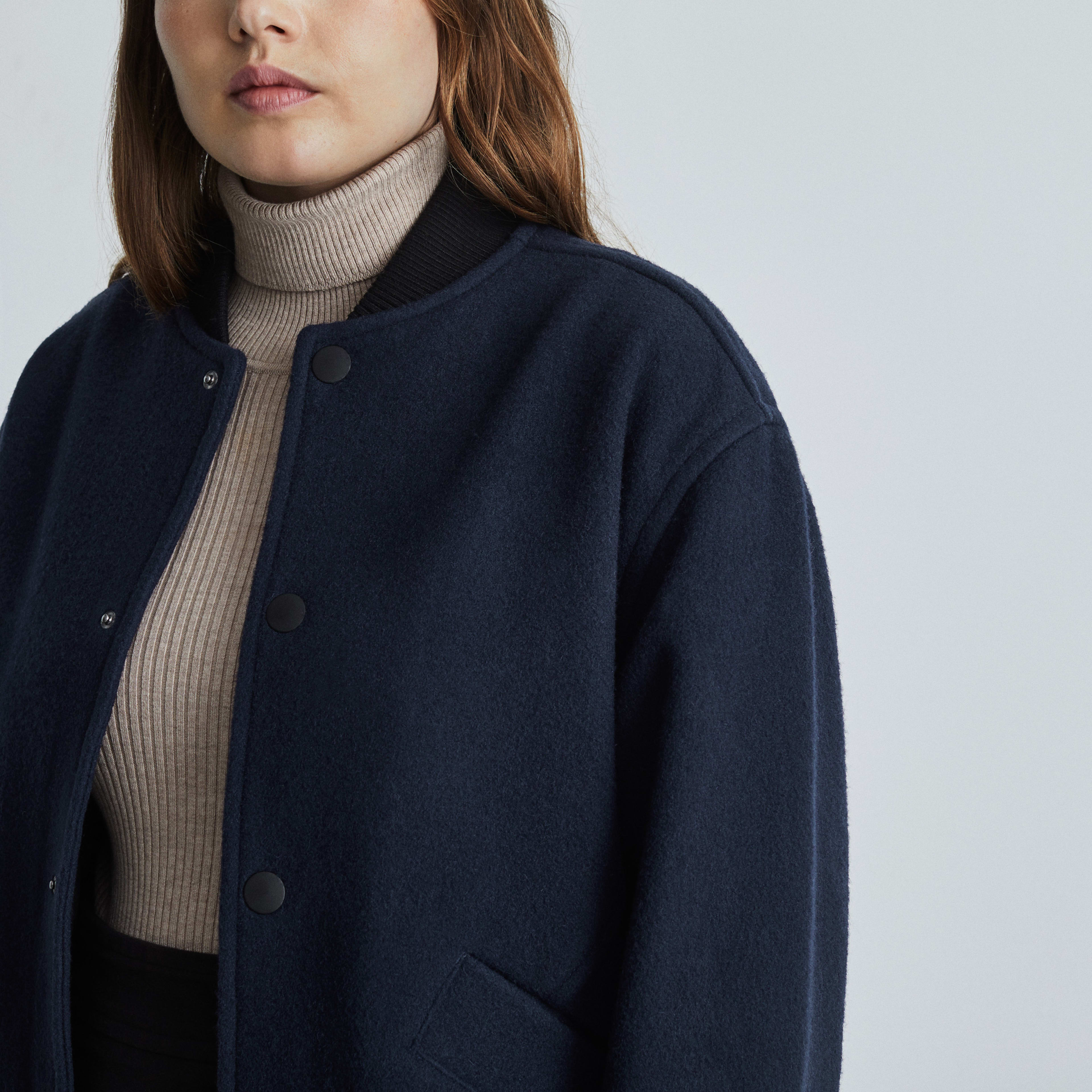 The ReWool® Varsity Bomber Navy / Black Everlane
