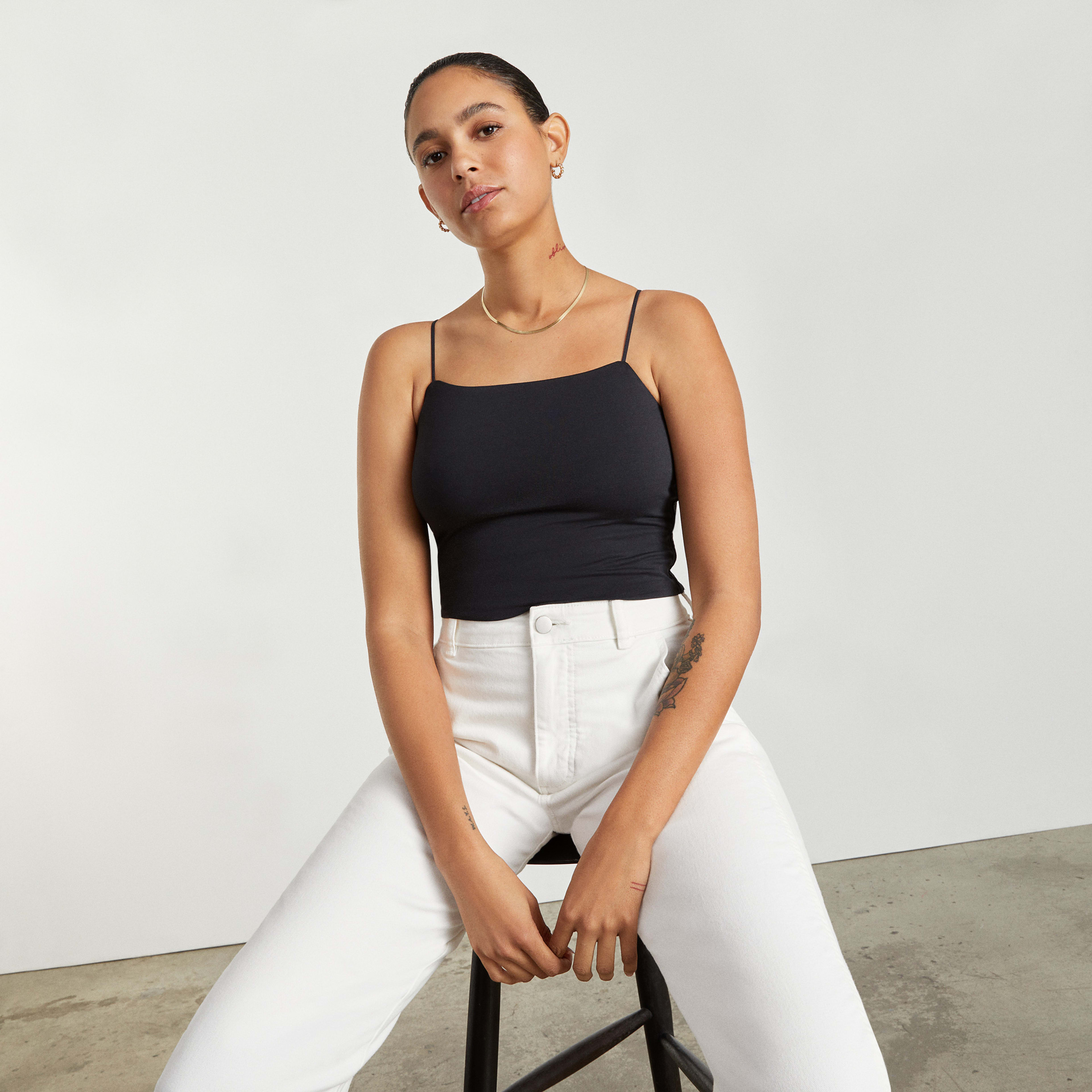 The Cropped SquareNeck Cami Black Everlane