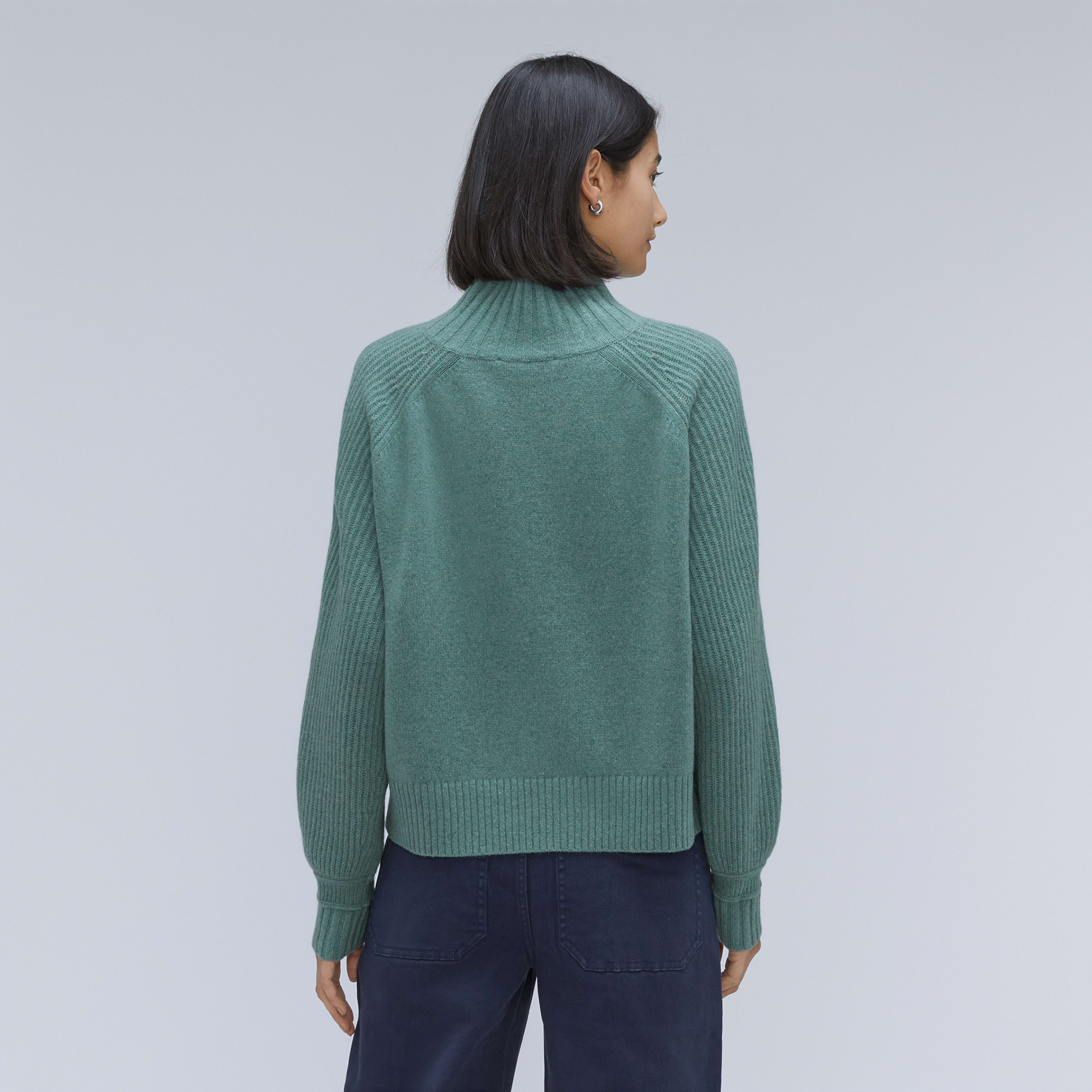 Cashmere Rib Trim Easy Turtleneck - Grey Heather