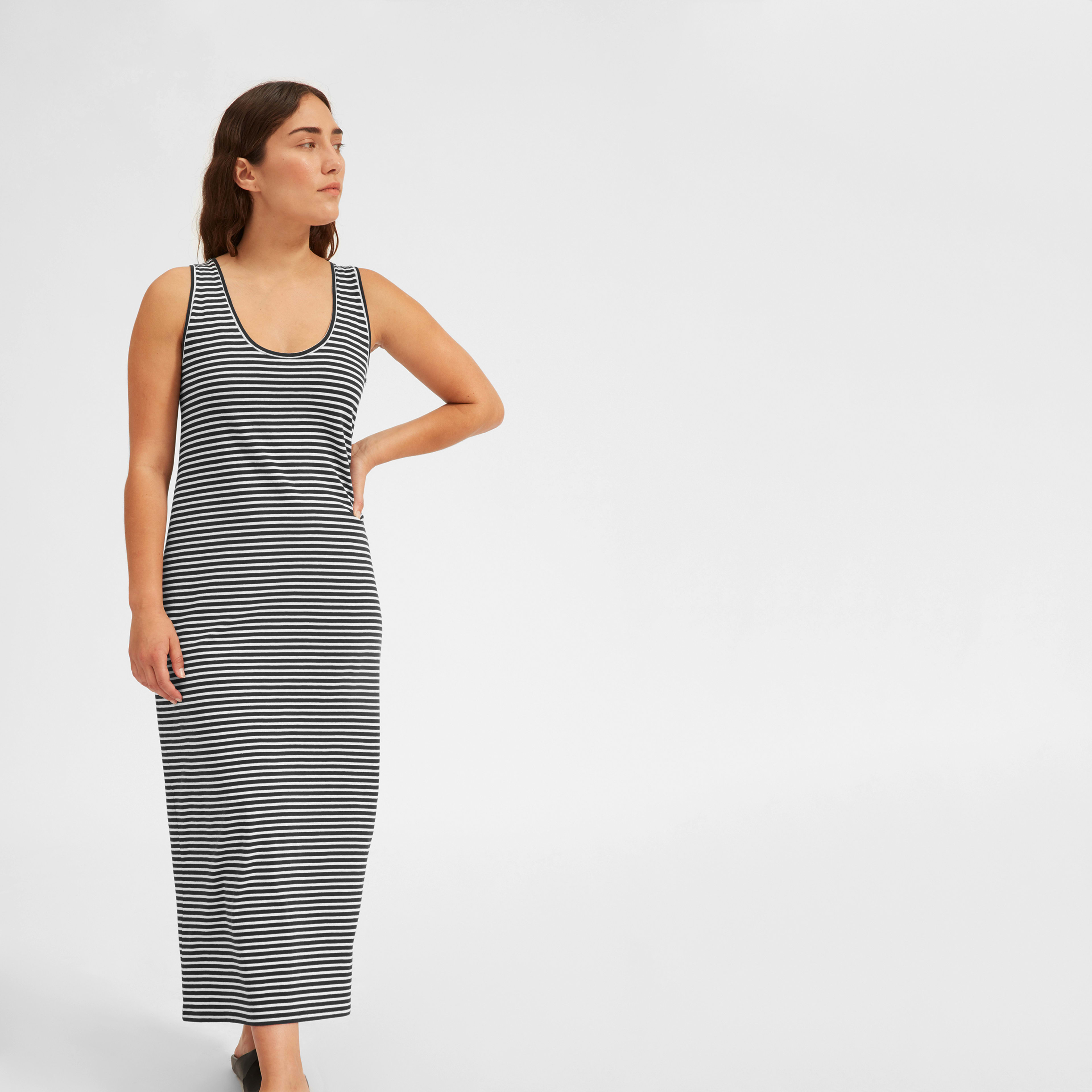The Cotton Tank Dress Black / White Mini Stripe Everlane