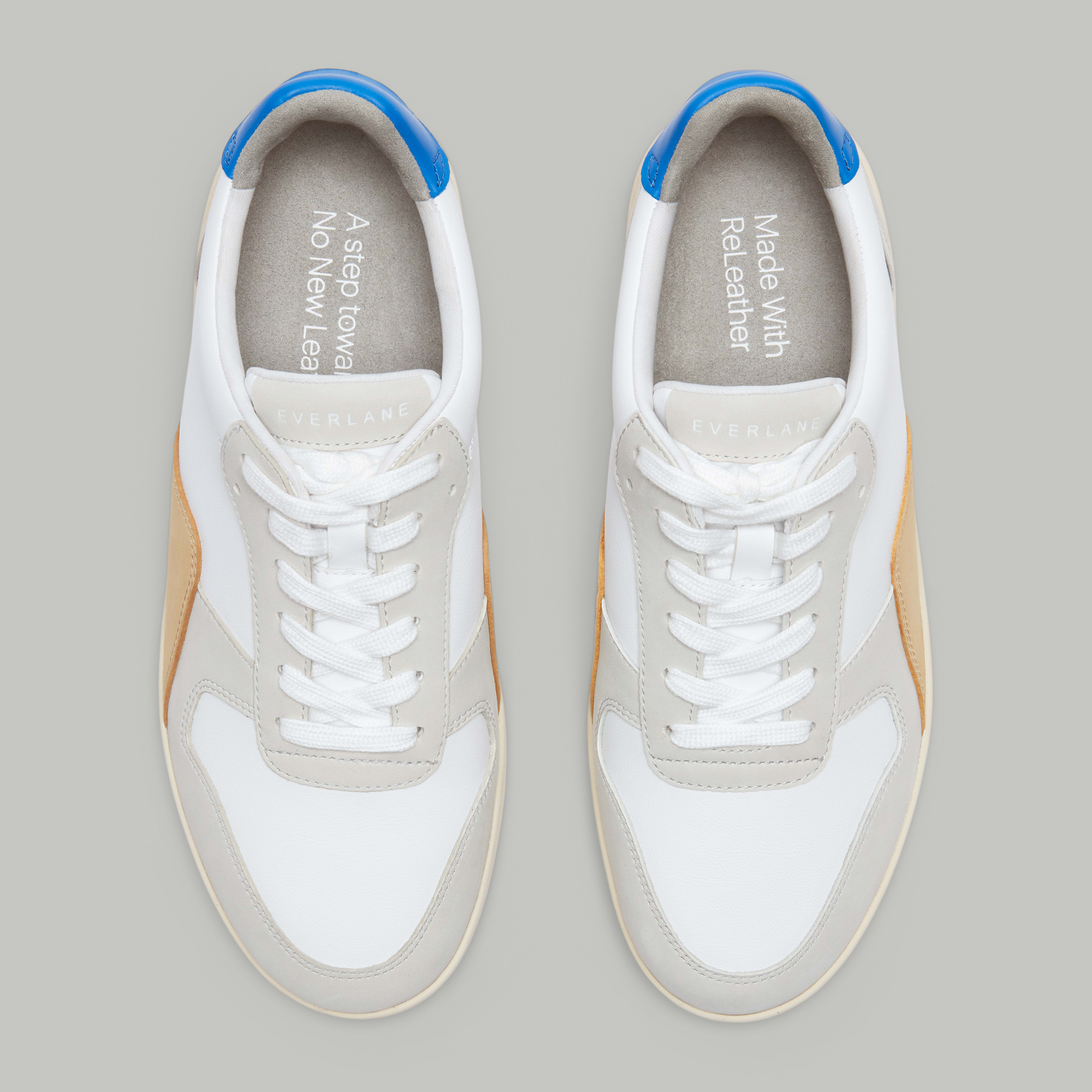 The ReLeather® Court Sneaker White / Smoke Grey / Strong Blue Everlane