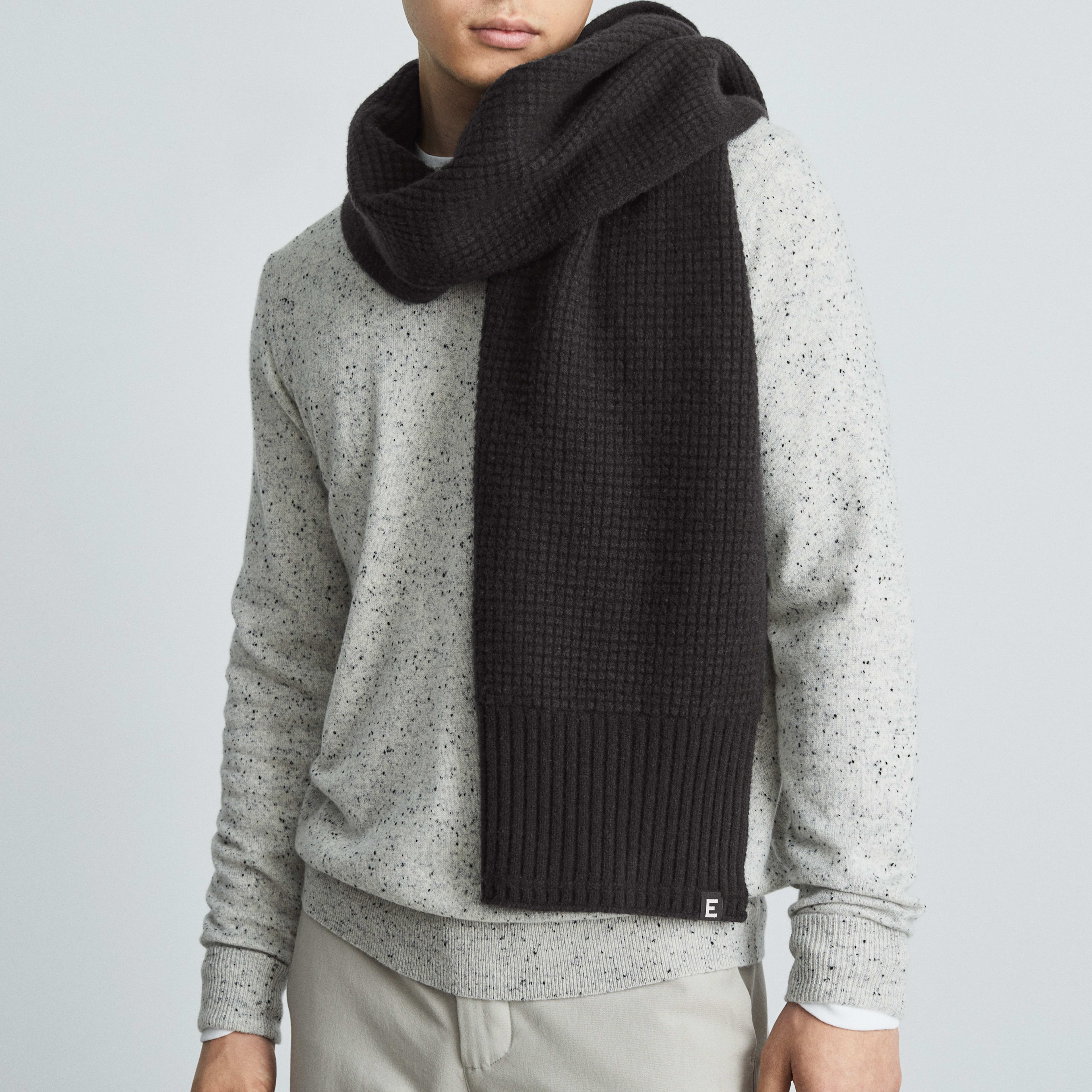 The Felted Merino WaffleKnit Scarf Black Everlane
