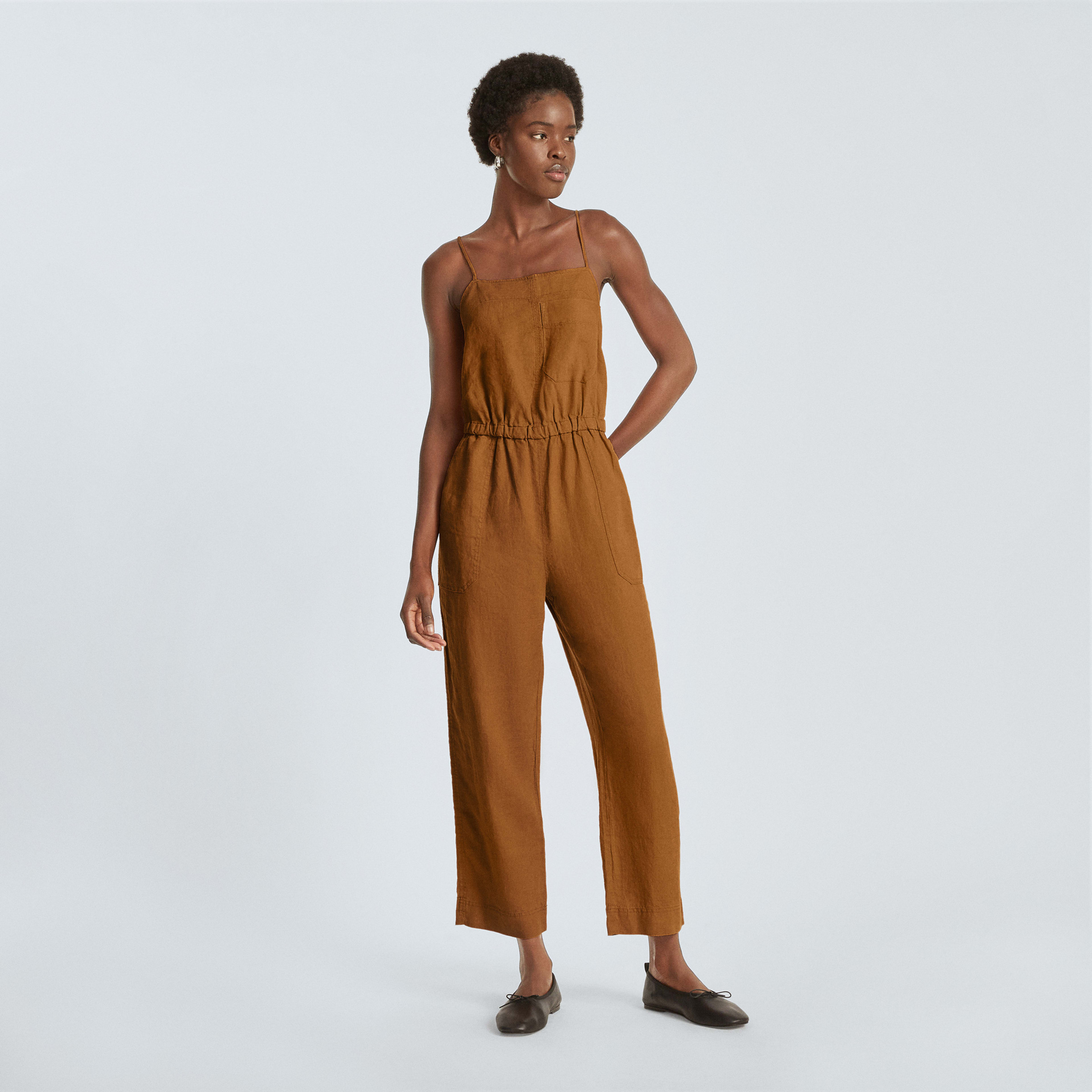 The Linen Shoestring Jumpsuit Tawny Brown Everlane