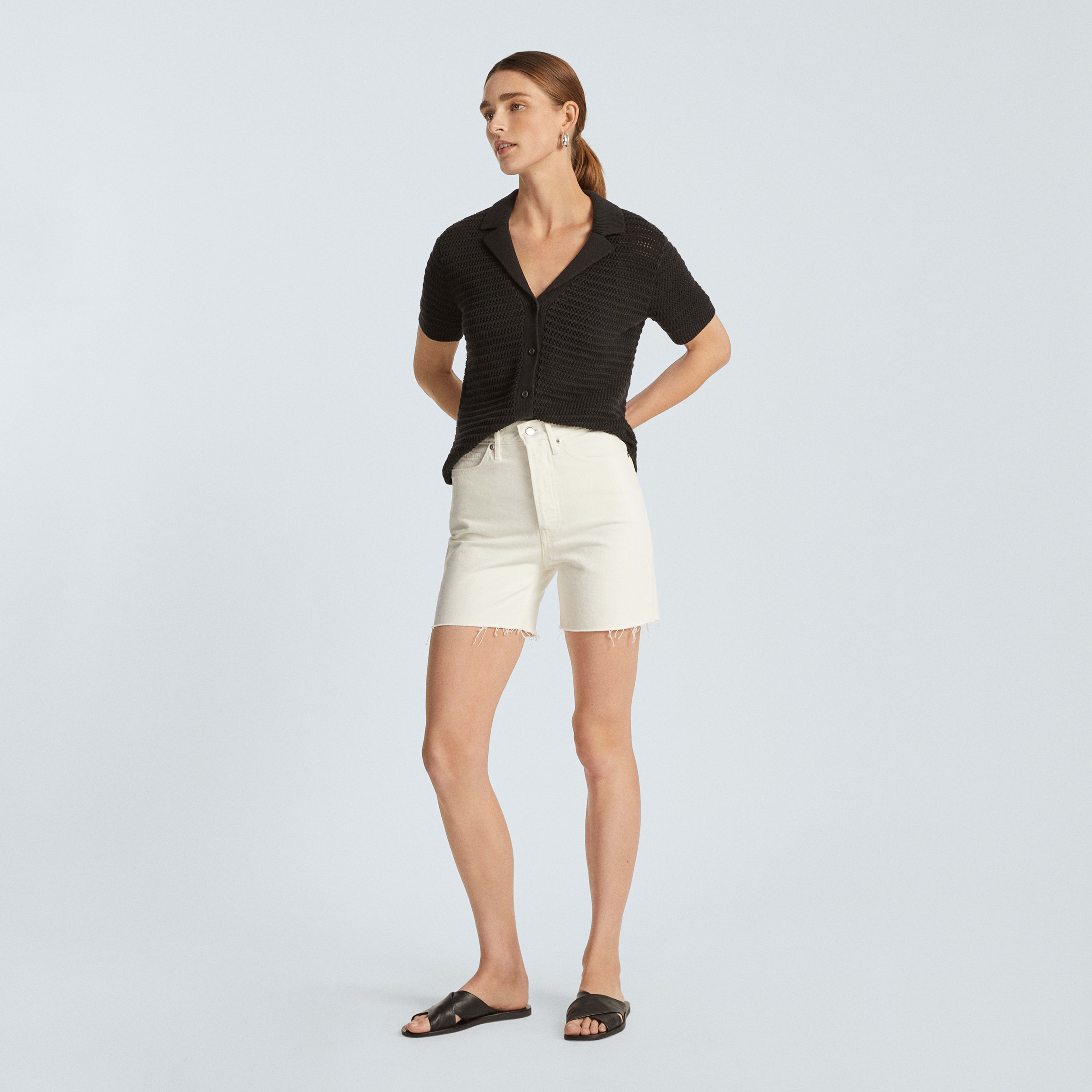 The Crochet Knit Polo Black Everlane