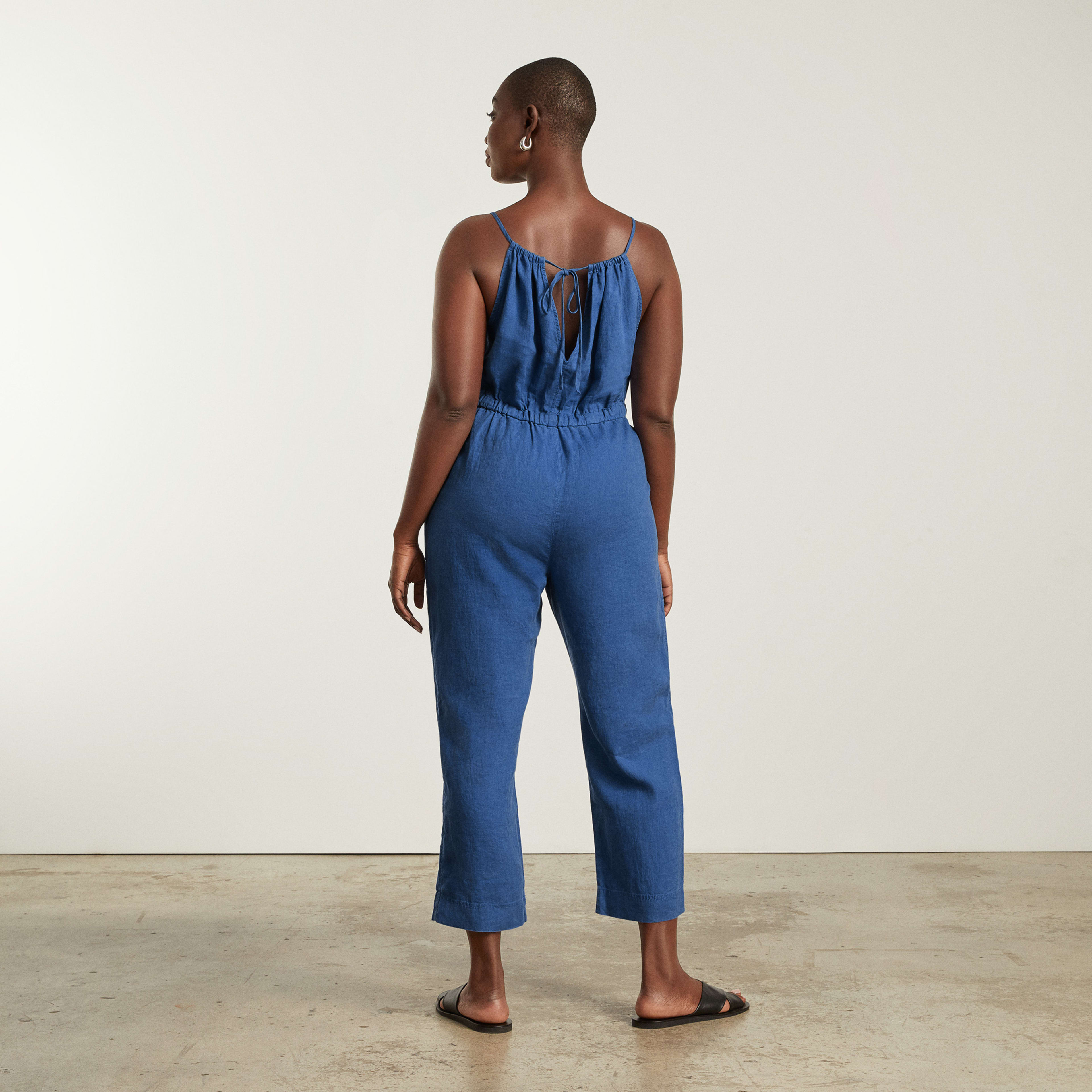 The Linen Shoestring Jumpsuit Deep Blue Everlane