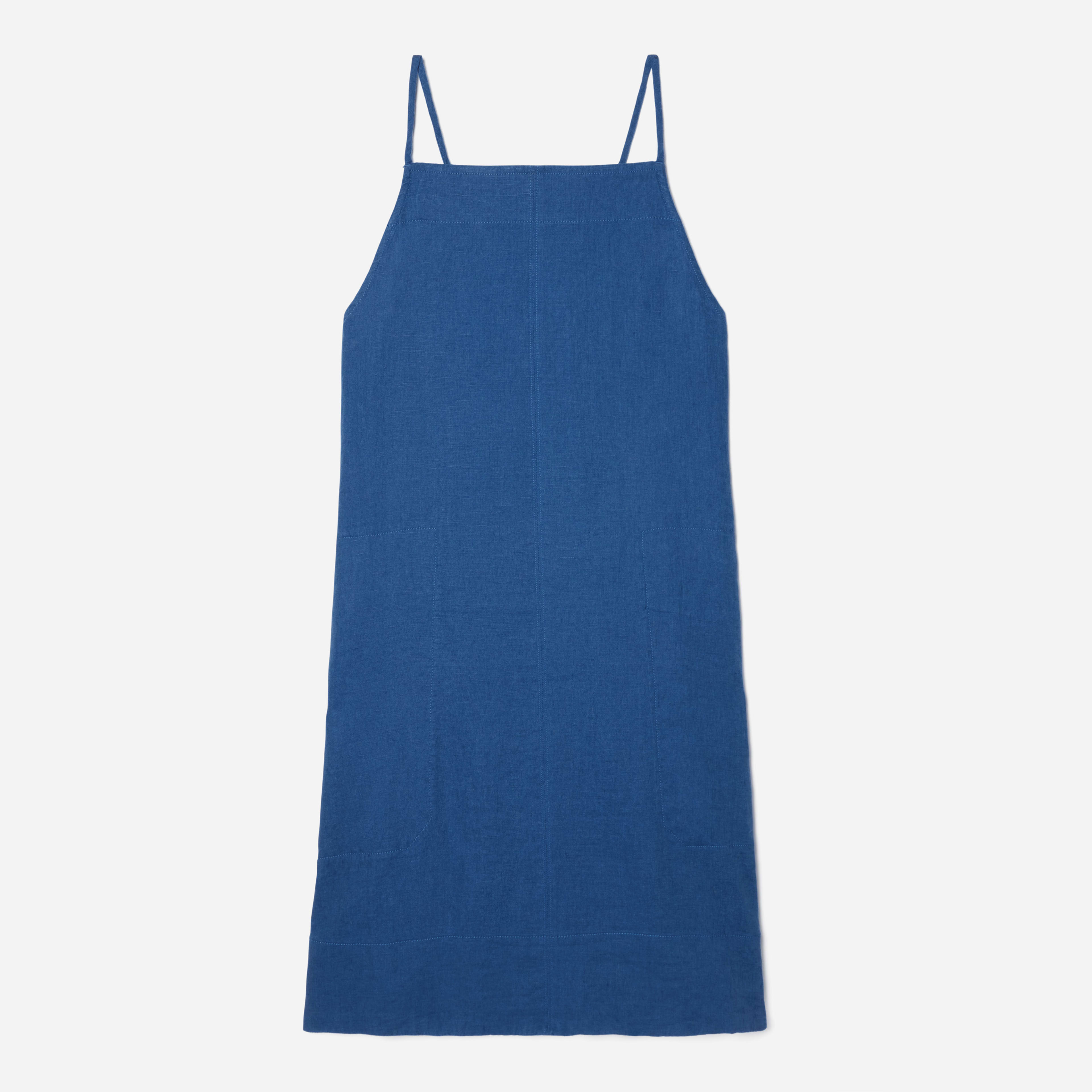 The Linen Apron Dress Deep Blue Everlane