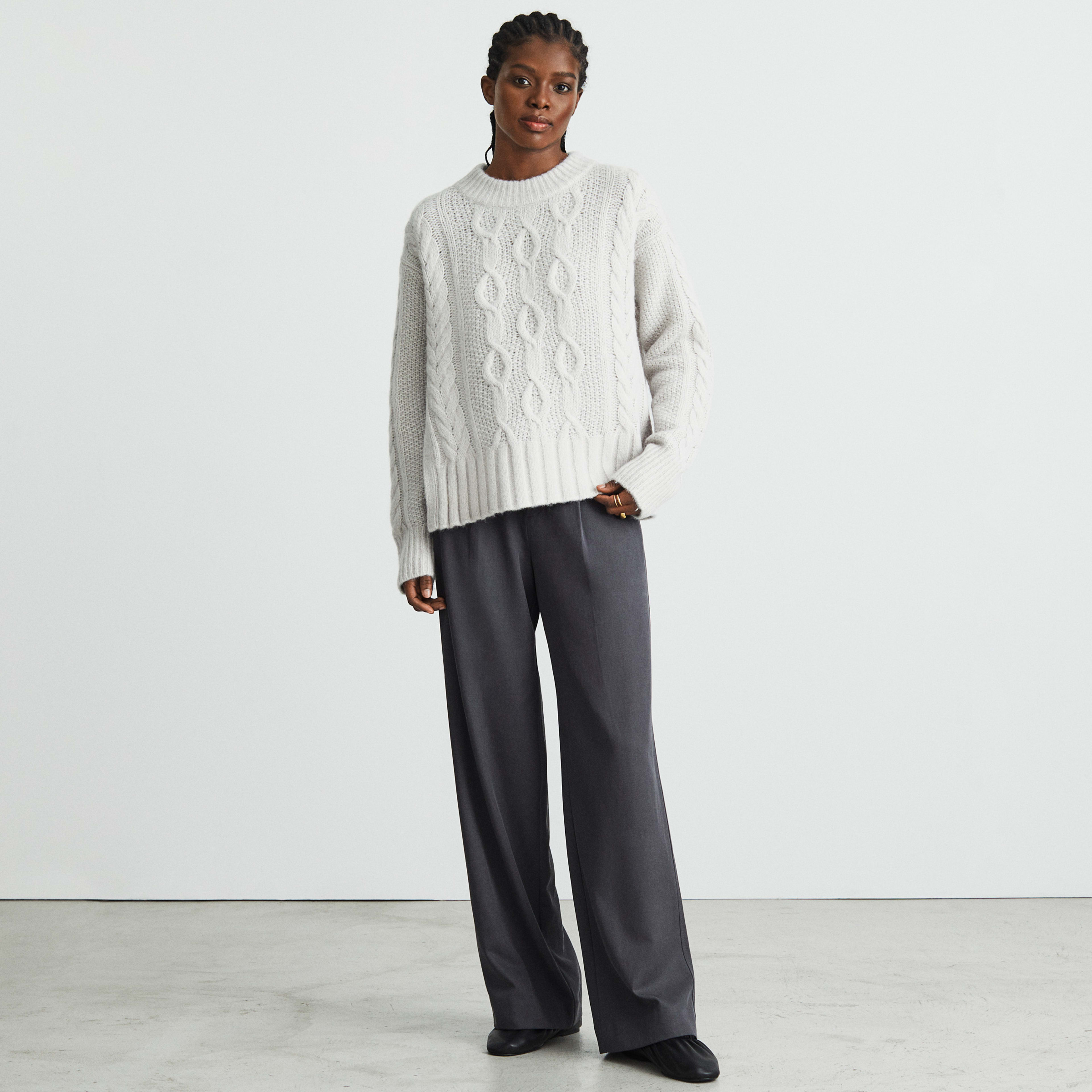 The Cloud CableKnit Crew Ice Everlane