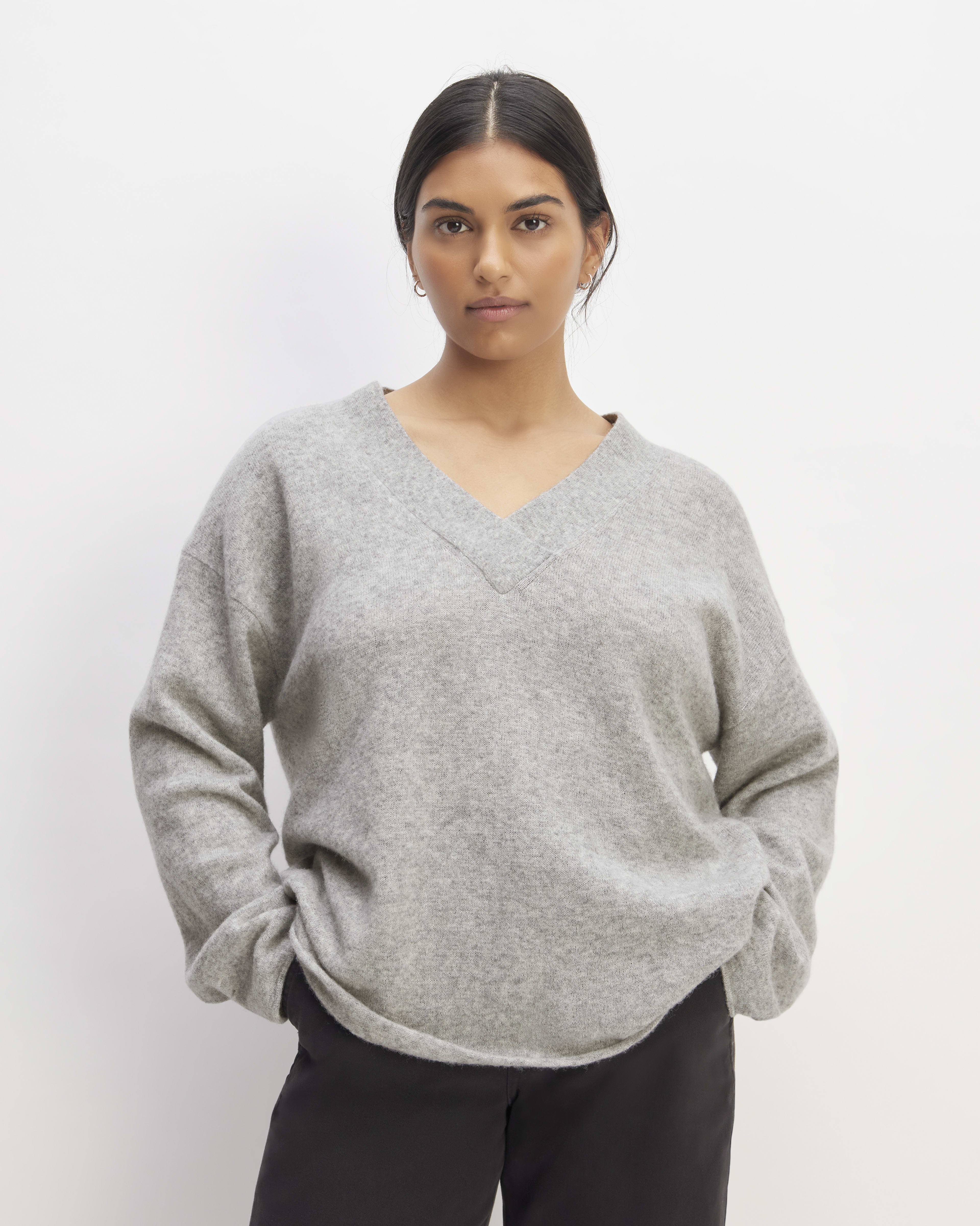 Grey v neck hot sale sweater women's