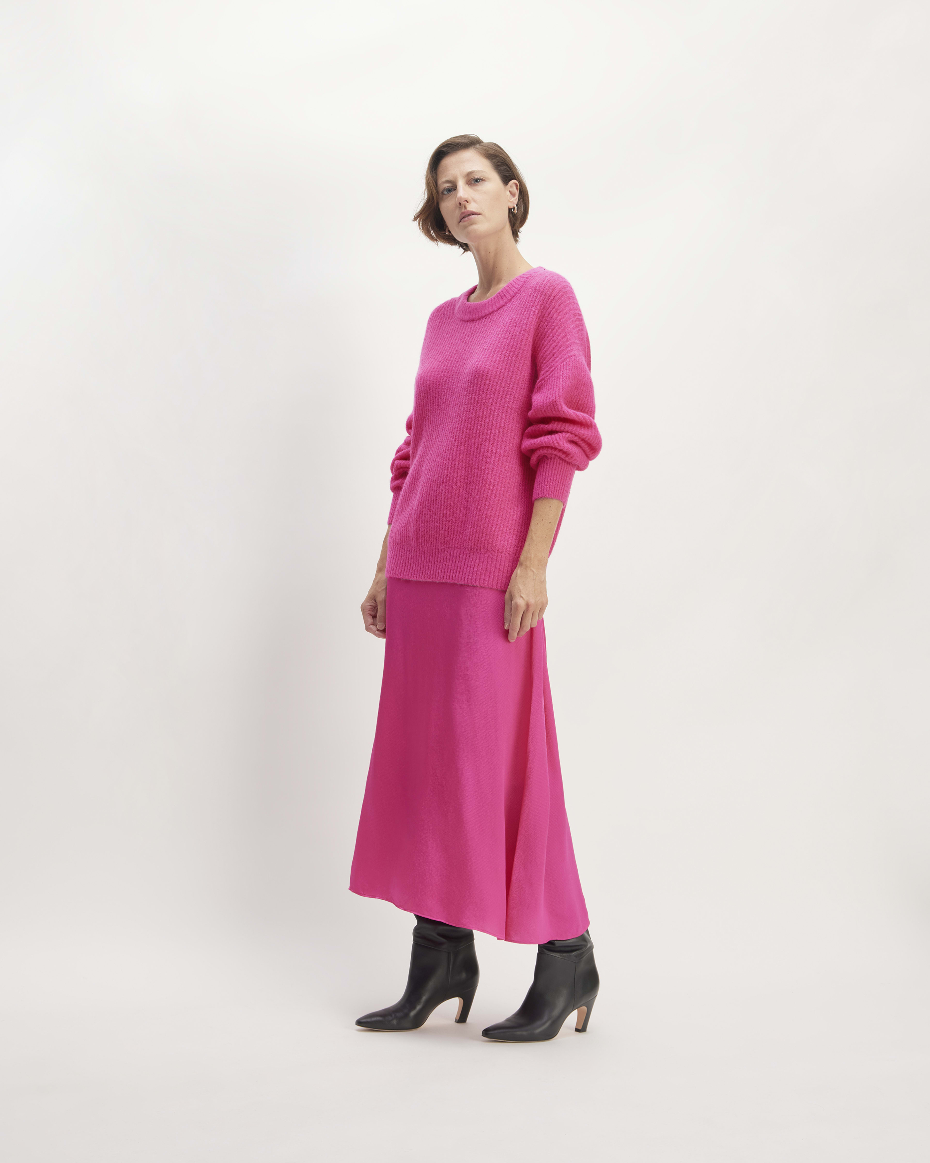 The Hammered Satin Slip Skirt Fuchsia Pink Everlane
