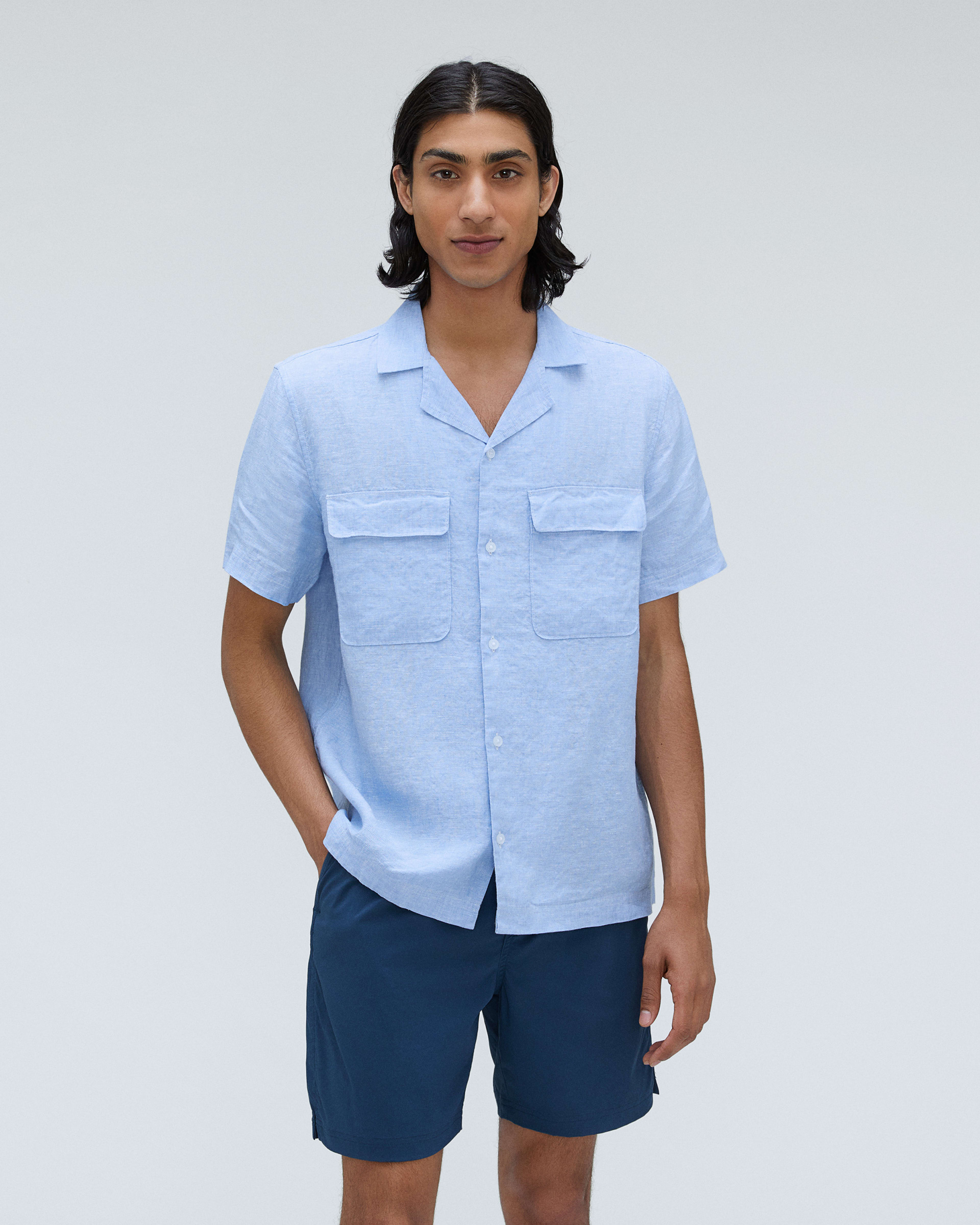 The Relaxed Linen Short-Sleeve Shirt Light Blue – Everlane