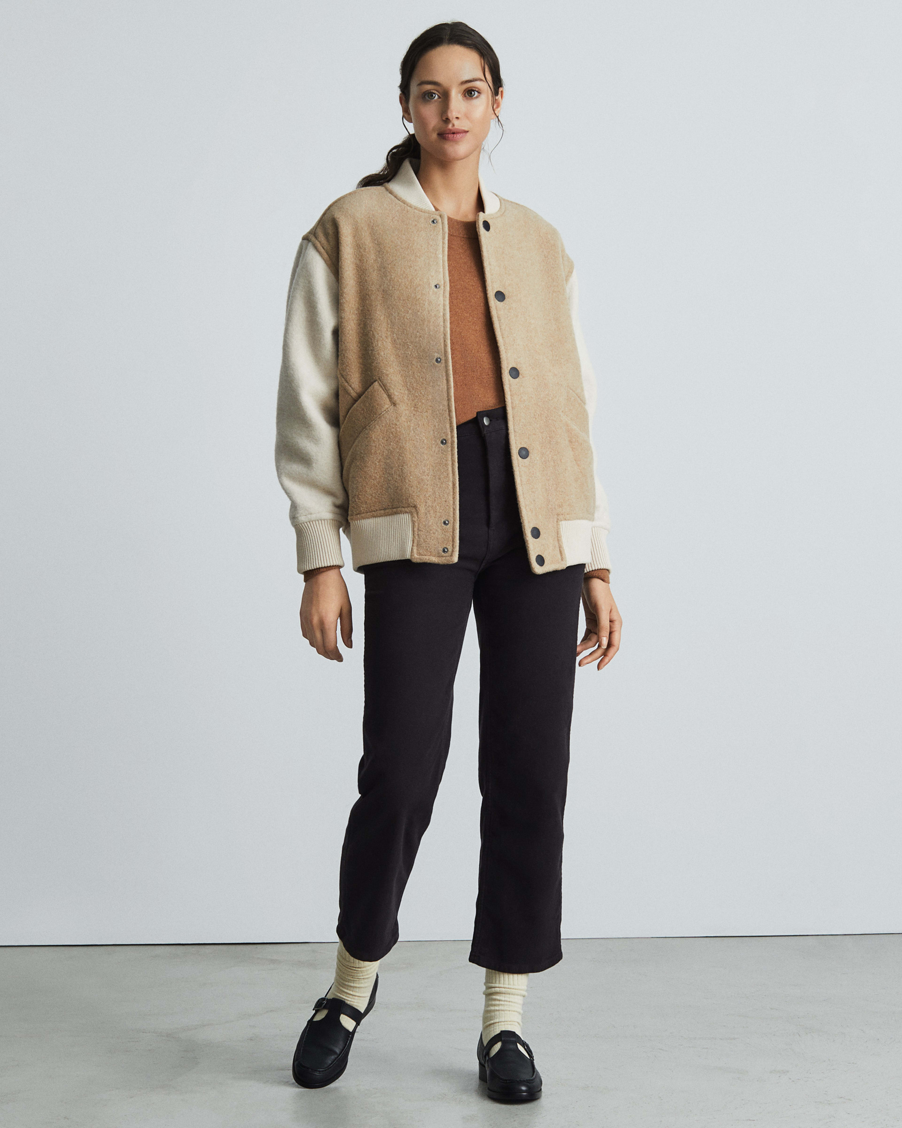 The ReWool® Varsity Bomber Light Camel / Cream Everlane