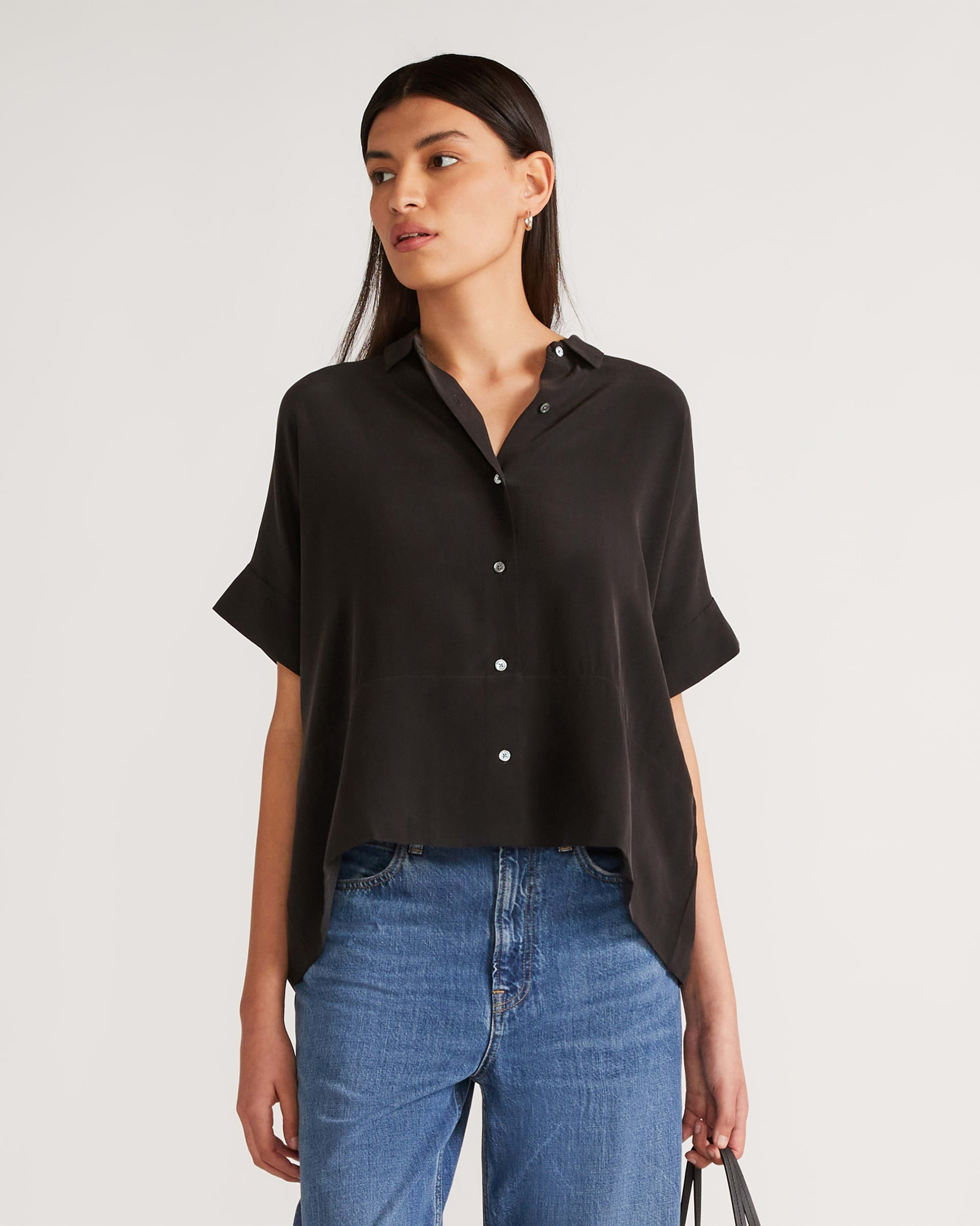 The Clean Silk Short-Sleeve Square Shirt Black – Everlane