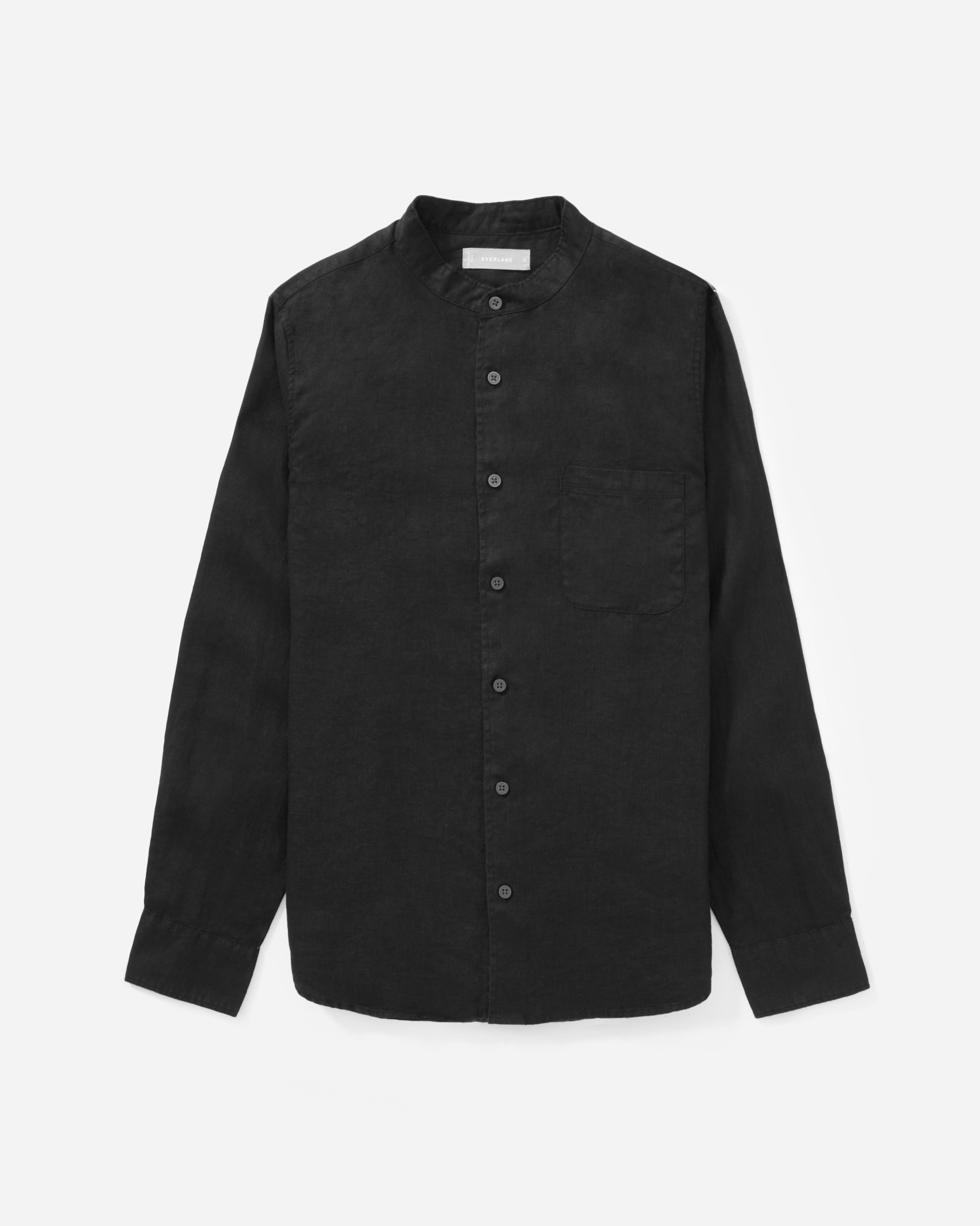 The Linen Band Collar Shirt Black Everlane