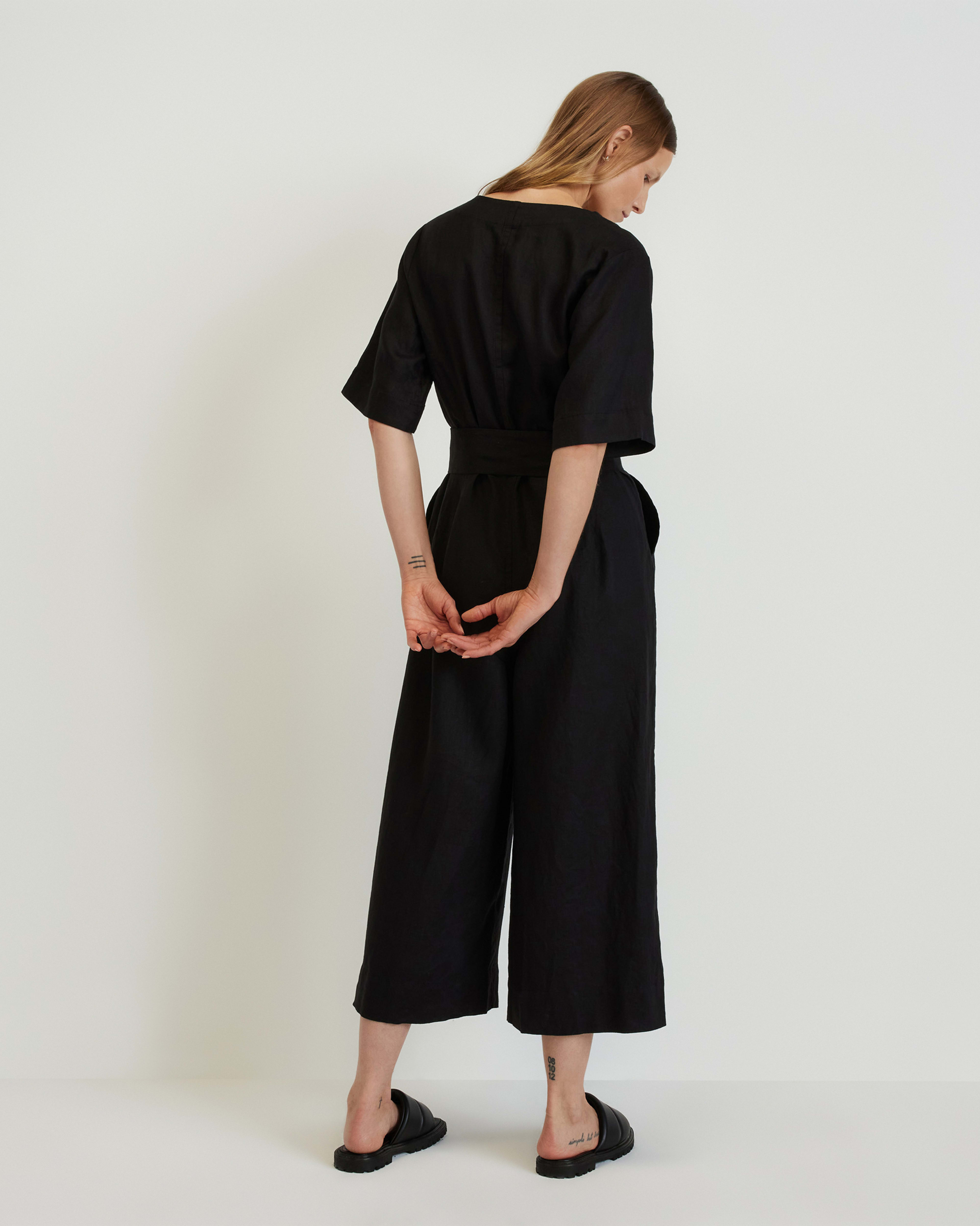 The Linen Cross-Front Jumpsuit Black – Everlane