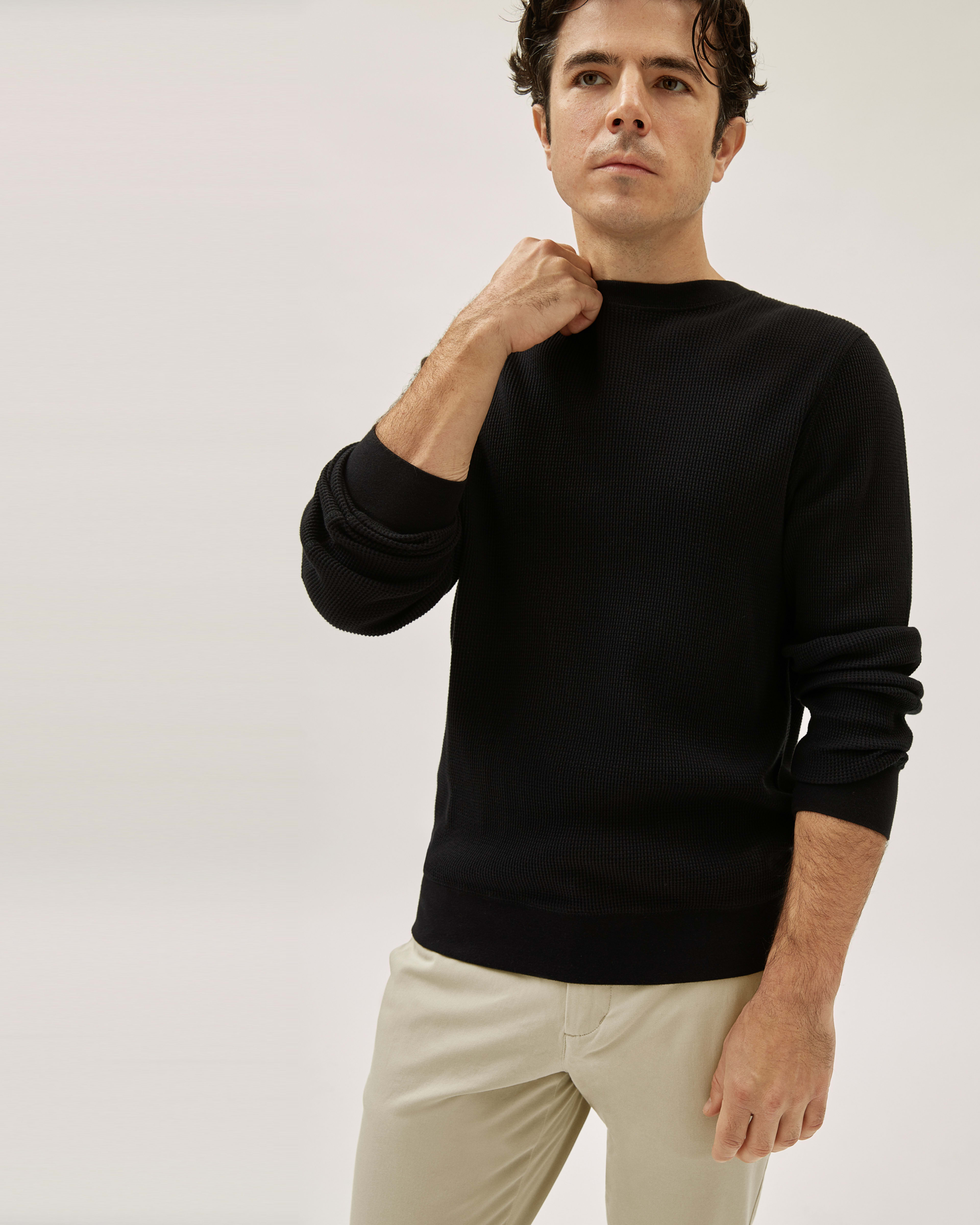 Black Waffle Long Sleeve Crew Neck - True Classic