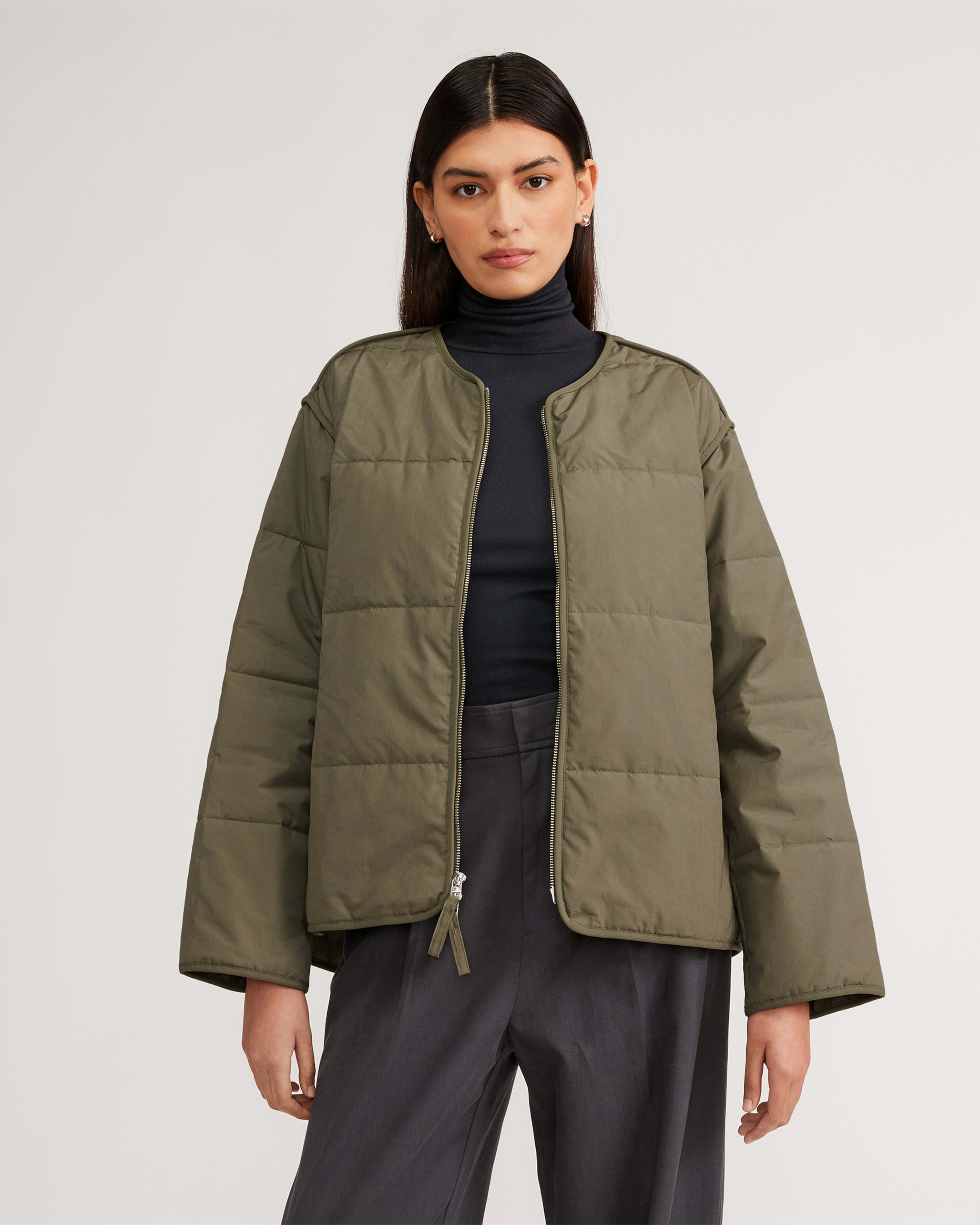 NWT Everlane The ReNew Long Liner in Kalamata Green Oversized Quilted Coat  L