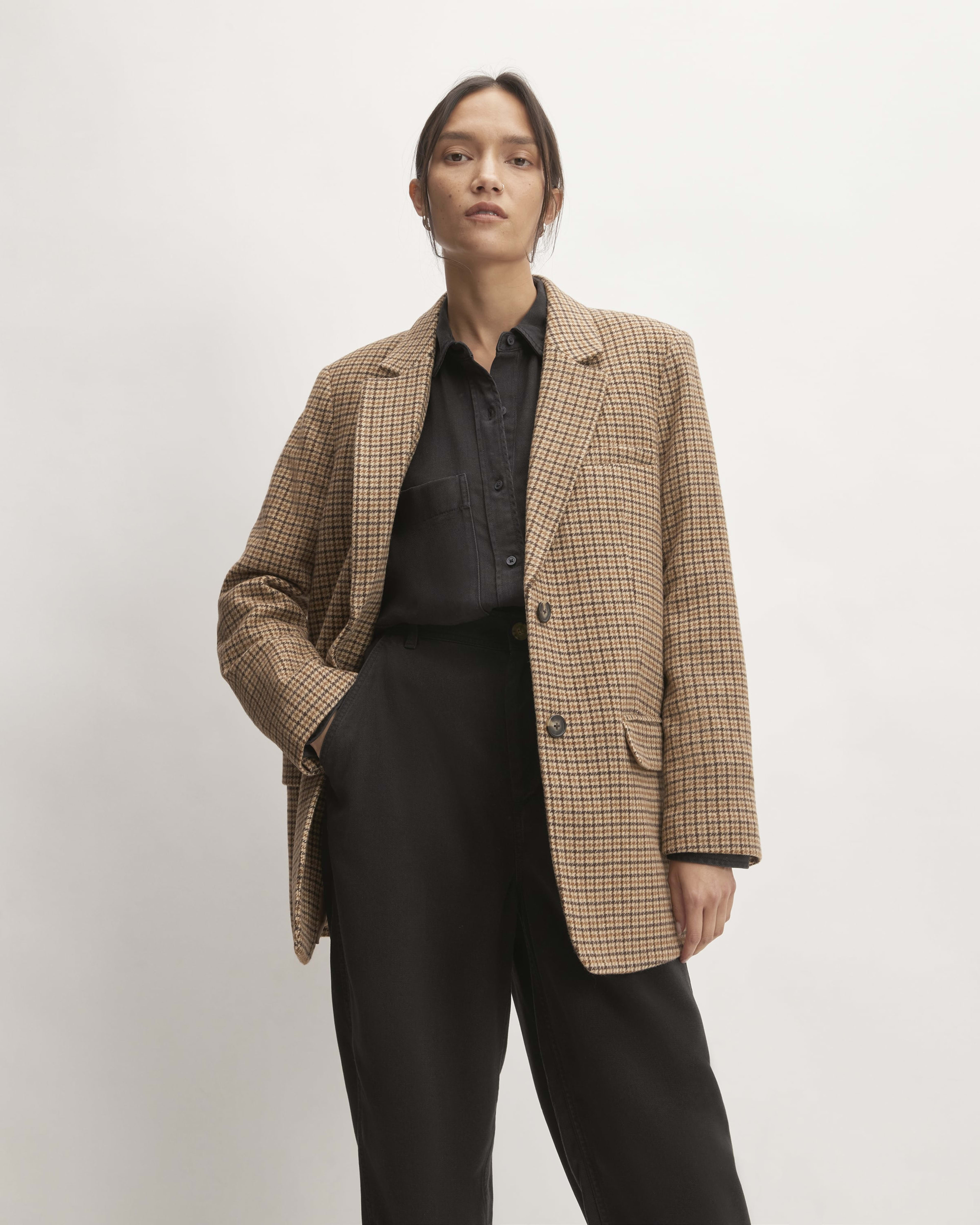 The Oversized Blazer in Wool Camel Houndstooth Everlane