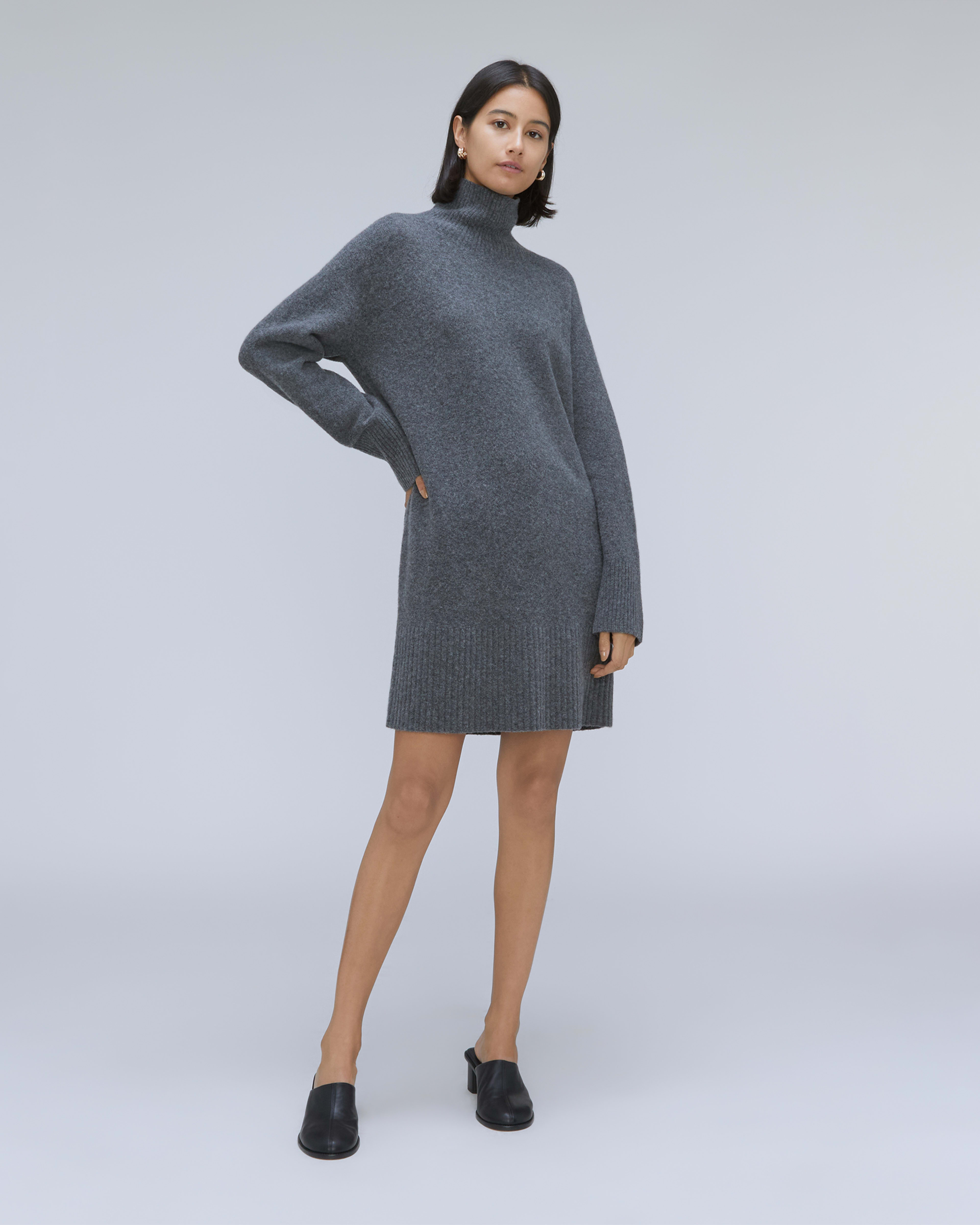 The Cozy Stretch Turtleneck Dress Heathered Charcoal – Everlane
