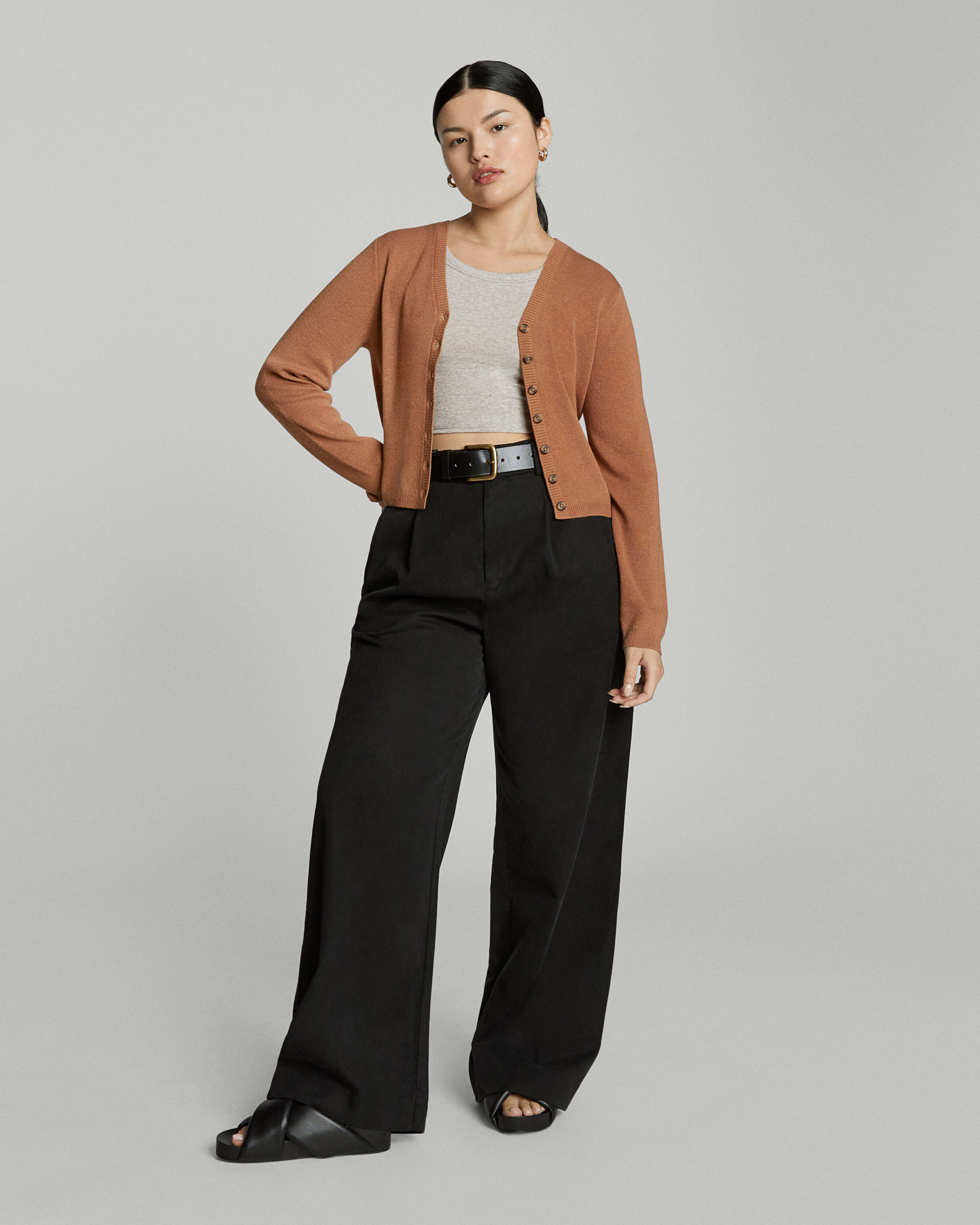 Lonnie Printed White and Brown Merino Wool Cardigan main image 1