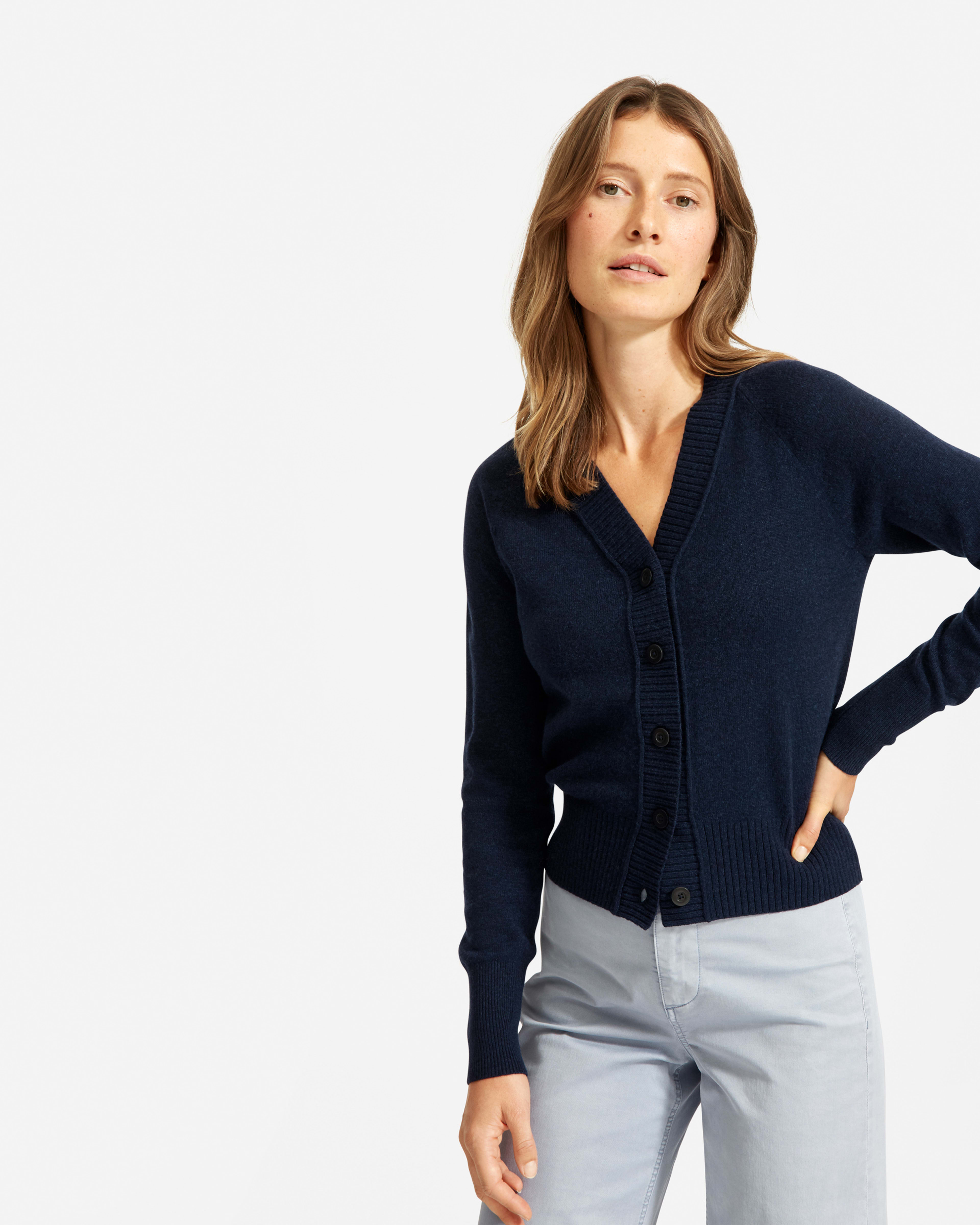 The ReCashmere Varsity Cardigan Heathered Ink Everlane