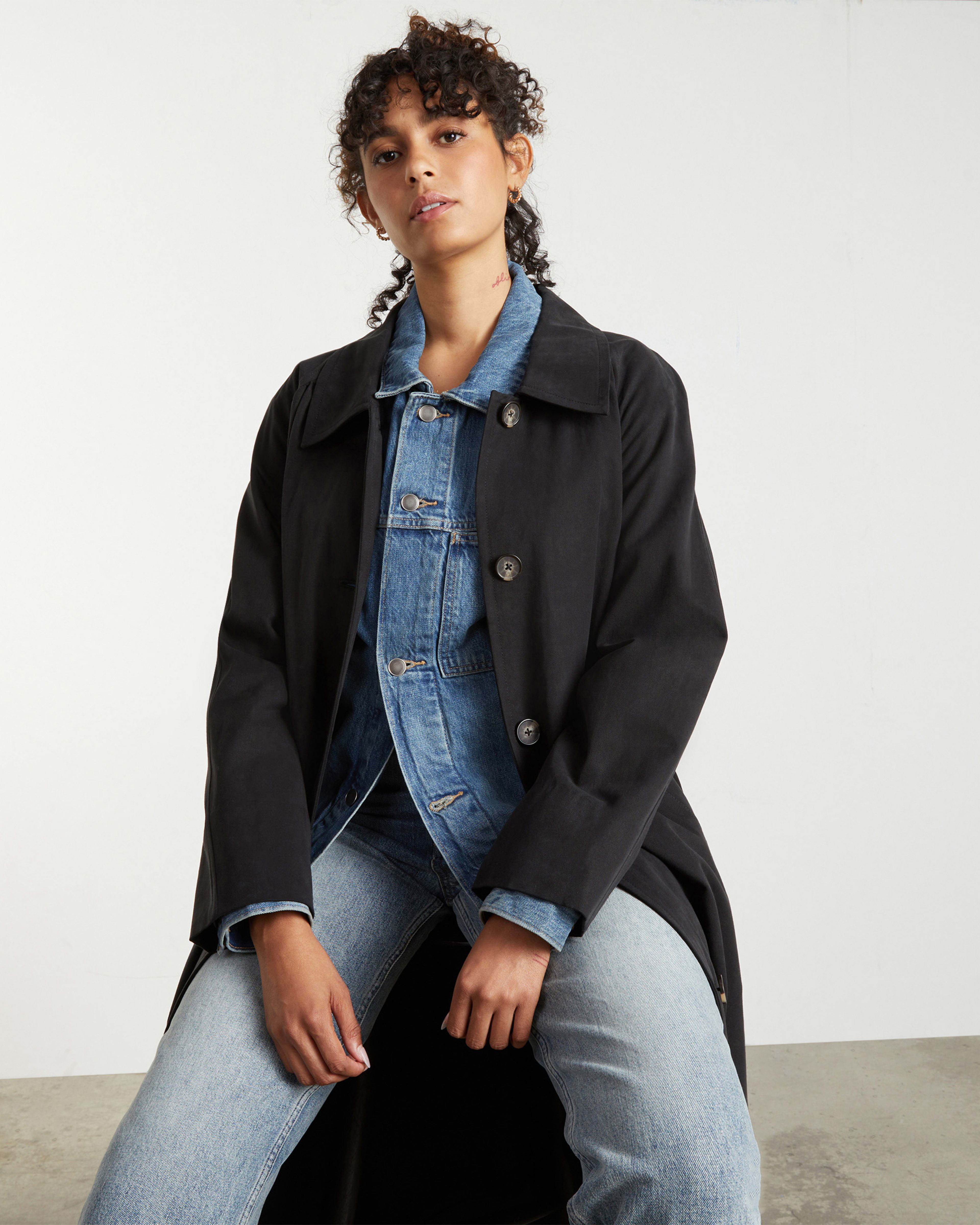 The Gathered Drape Trench Black Everlane