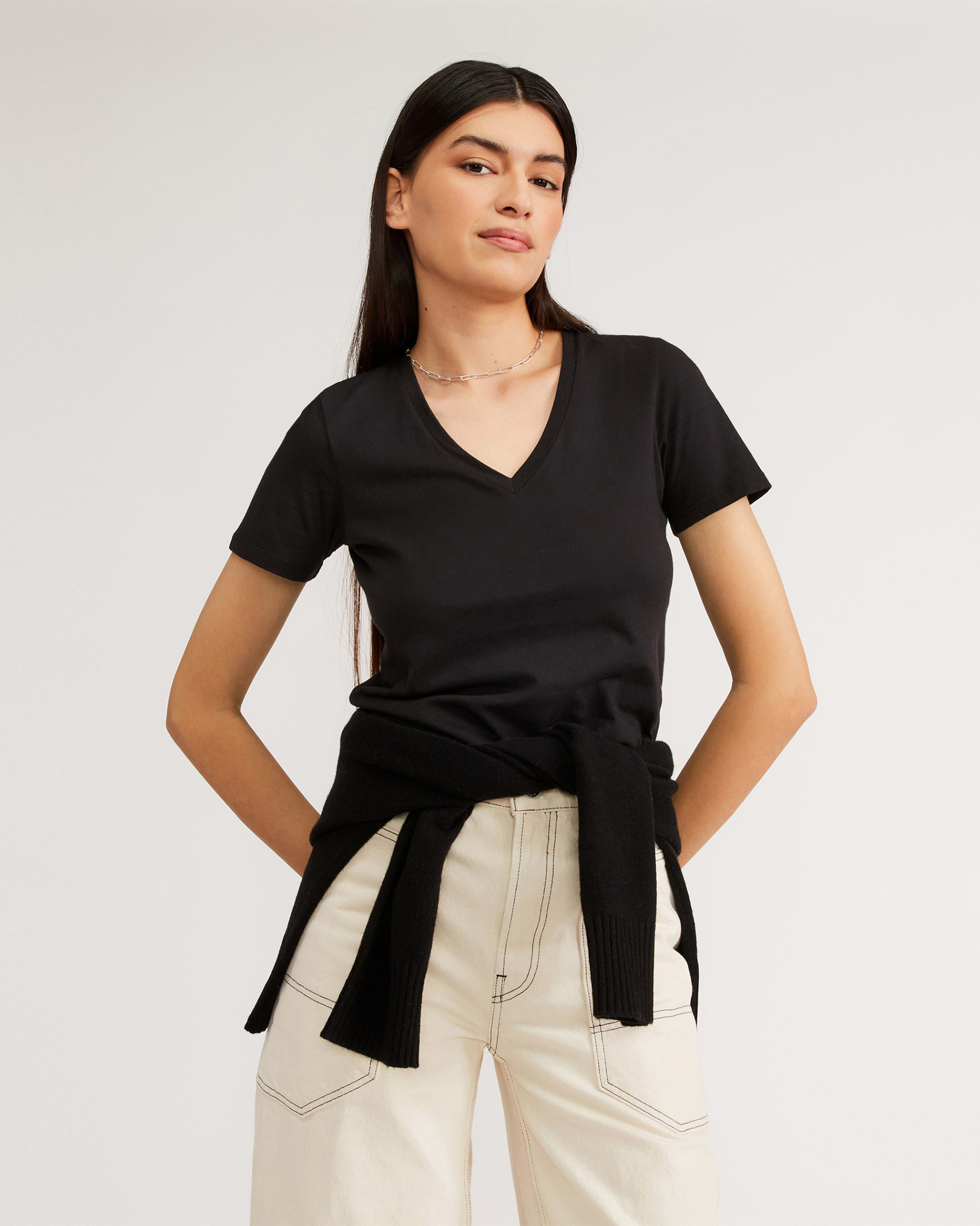 Black cotton v outlet neck t shirt womens